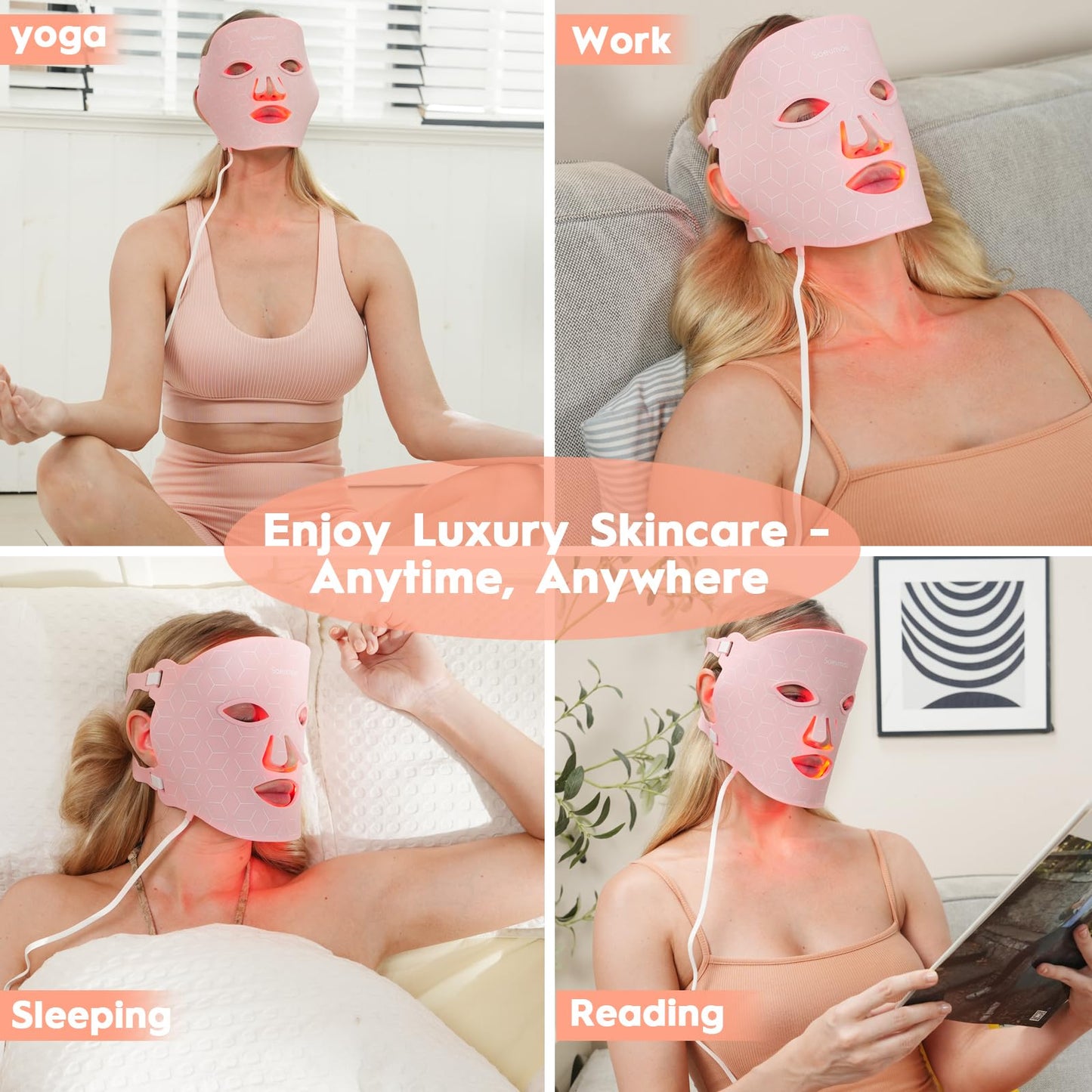 Soeumoir Red Light Therapy Mask, 7 Colors LED Face Mask Light Therapy with Rechargeable Controller, 850NM Near-Infrared Red Light Therapy Mask with Timing Function for Home Working Travel Skincare