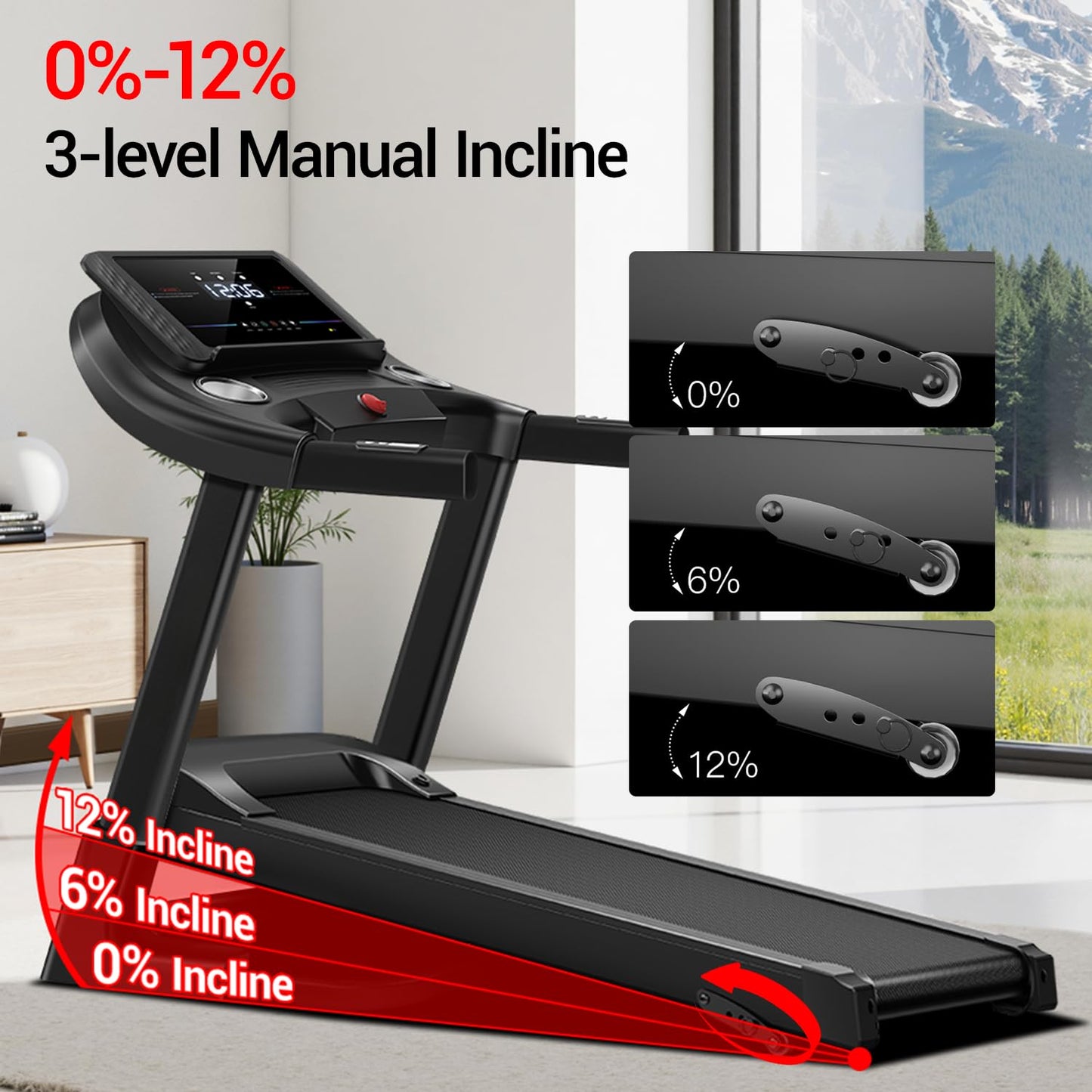 Treadmill with 3-Level Incline for Home and 3.0 HP Quiet Brushless, 8.7 MPH, 300 lbs Capacity