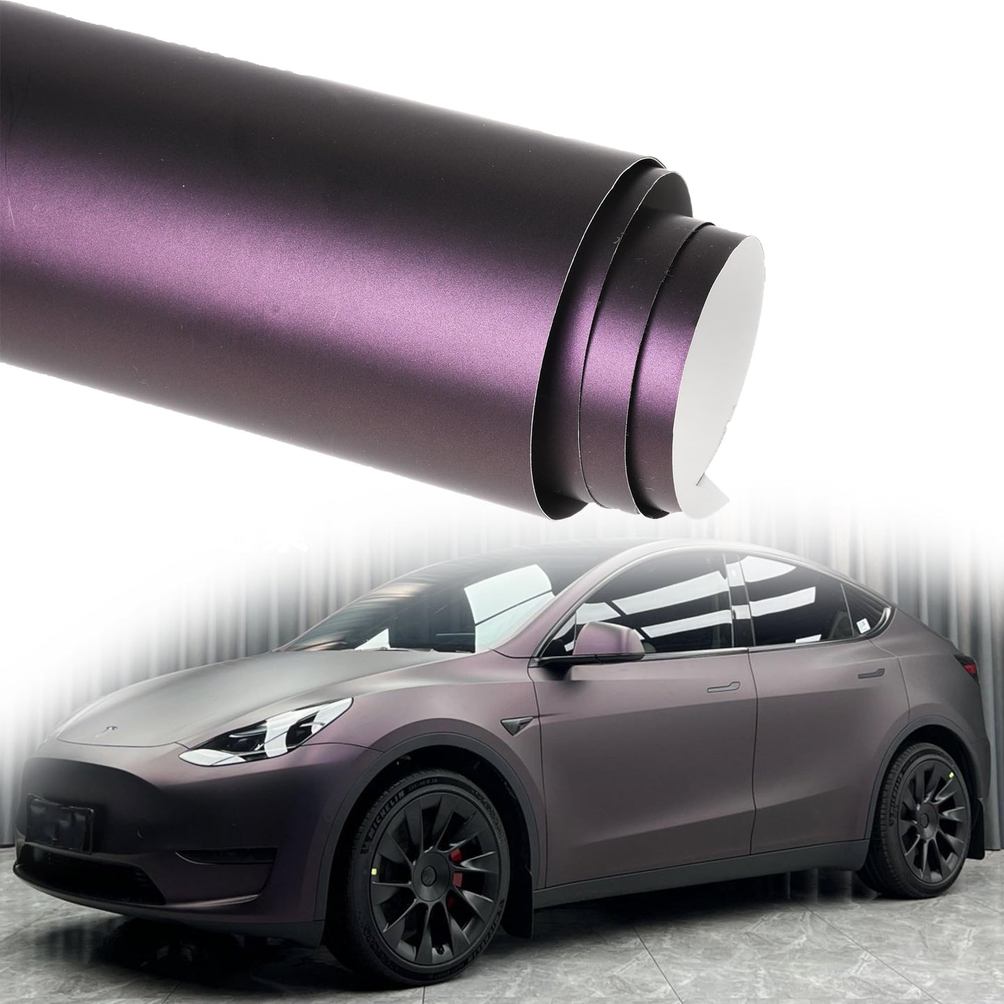AuMoHall Matte Metallic Black to Charming Dark Purple Satin Chameleon Vinyl Wrap Color Change DIY Vehicle Vinyl Film, 59.84'' x 196.85''