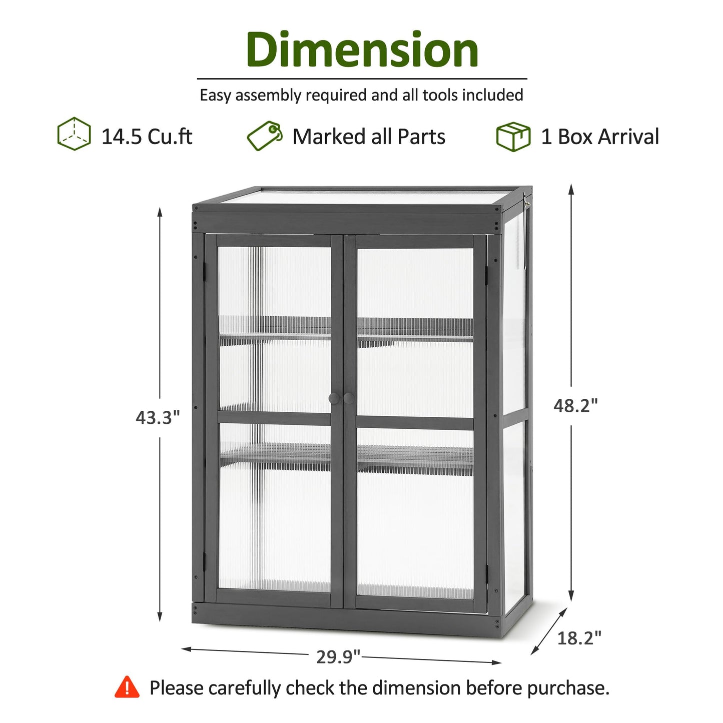 MCombo Wooden Cold Frame Greenhouse, Raised Flower Planter Shelf Protection for Outdoor Indoor Use, 0760 (Dark Grey)
