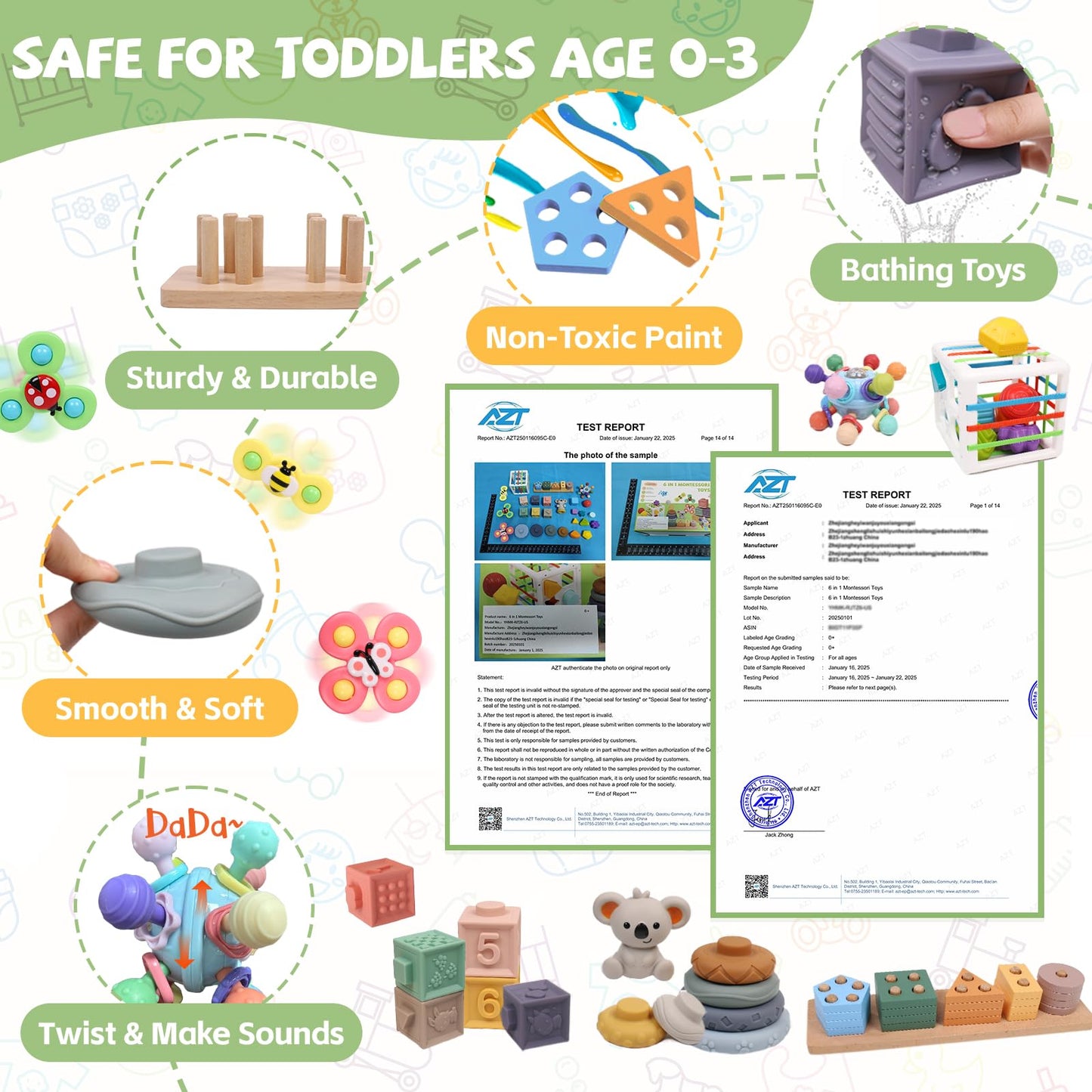 YHHYTOY 6-in-1 Montessori Baby Toys 0-6 6-12 Months, Infant Teething Toys Soft Stacking Blocks Rings Shape Sorter Sensory Fidget Spinners for Toddler 1-3, First Baby Gift Set for 6 Month Old Girl Boy