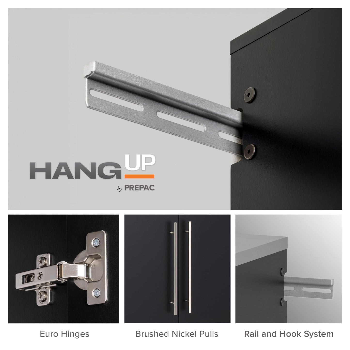 Prepac HangUps 30" Upper Garage Cabinet, Bathroom Cabinet Wall Mount, Ideal for Garage, Kitchen and Laundry Organization 30" W x 24" H x 16" D, Black