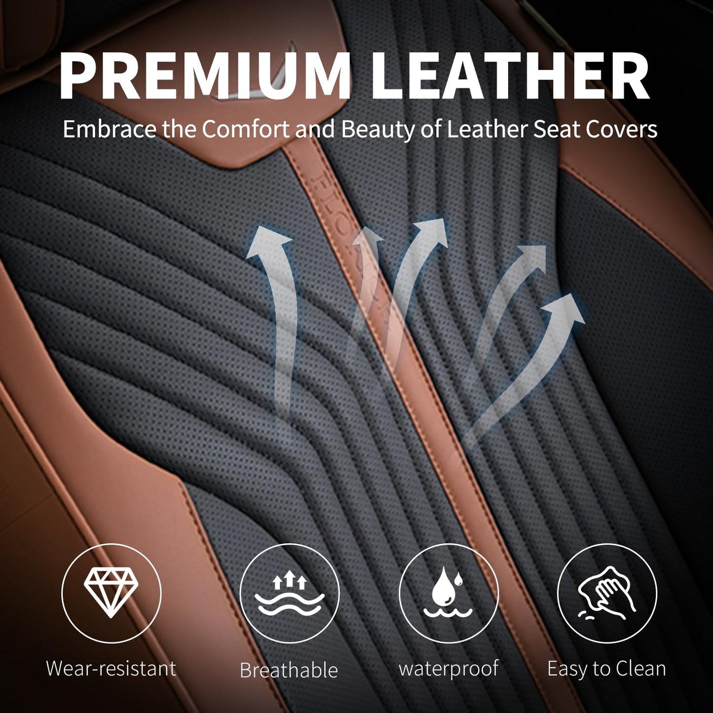 FLORICH Car Seat Cover 5PCs, Seat Cover Full Set, Waterproof Seat Protectors, Brown Leather Seat Covers for Cars, Universal Automotive Vehicle Cushion fit for Most Cars (Brown&Black)
