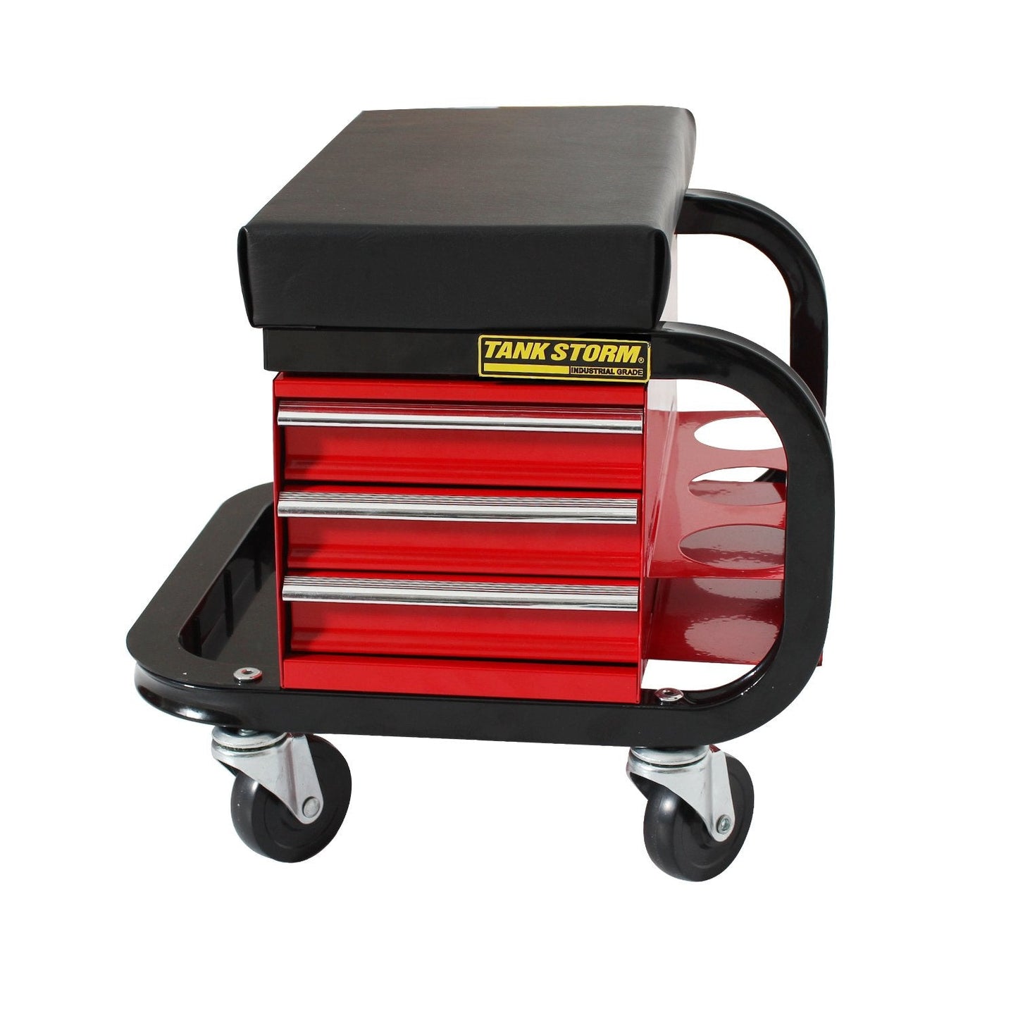 TANKSTORM Tool Box Built-in Creeper Seat, Garage Shop Roller Seat, 3 Drawers Heavy Duty Tool Chest with 4 Rolling Casters-350 Lbs Capacity