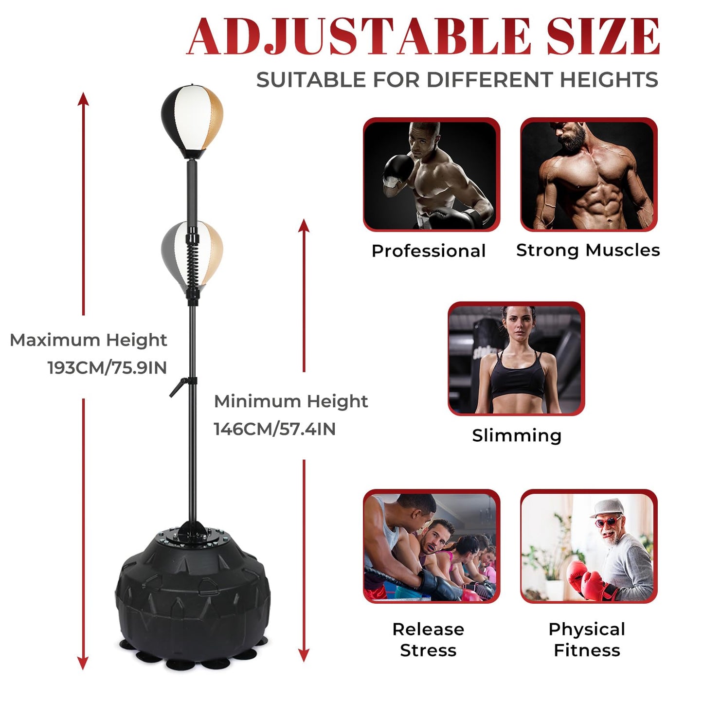 Boxing bar Reflex Speed Bag Punching Bag Free Standing Boxing Bag with Adjustable Height & Reinforced Spring Strong Durable Relief Stress Ball for MMA WWE Exercise（Black White Gold）