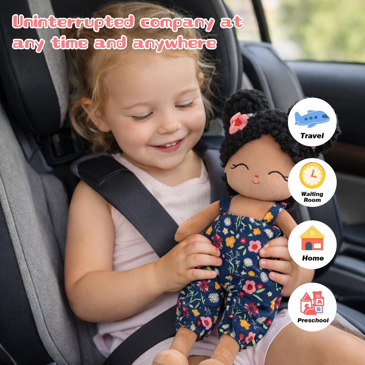 Jumbrace Soft Black Baby Doll Toys 16'' African American Baby Rag Doll for Girls, One Year Old Girl Birthday Gifts,Plush Toys for Toddlers Kids Infants (Black)