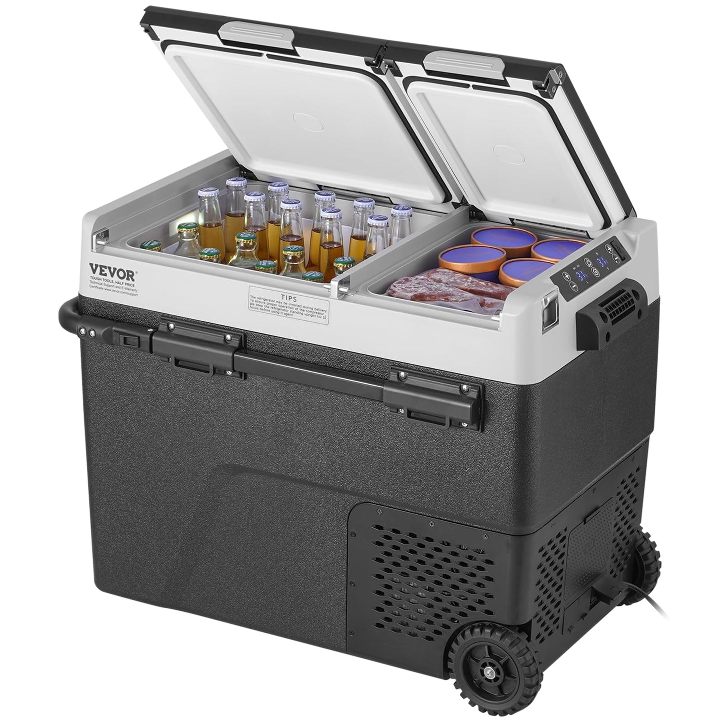 VEVOR Portable Car Refrigerator, 12 Volt Car Refrigerator Fridge, 58 L / 61.5 QT Dual Zone Portable Freezer, -4℉-68℉ Adjustable Temperature, Compressor Cooler for Home, Outdoor, Camping, RV, Car