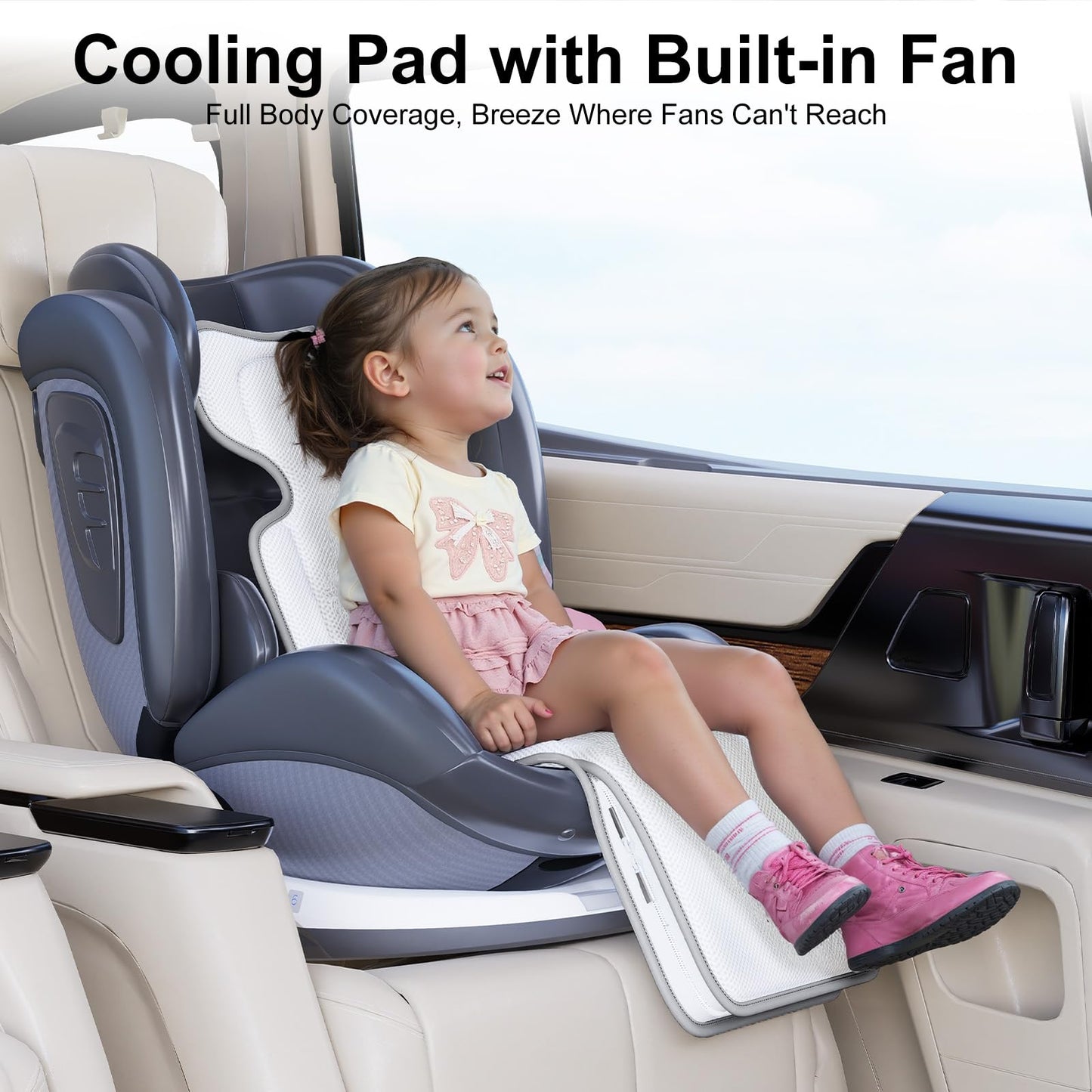 AMACOOL Baby Stroller Cooling Pad, 3D Breathable Carseat Cooling Pad with 2 Built-in Blower, Max 10H Ventilation 3 Speeds 10000mAh Rechargeable Cooling Mat Liner for Toddler Baby Summer Essentials
