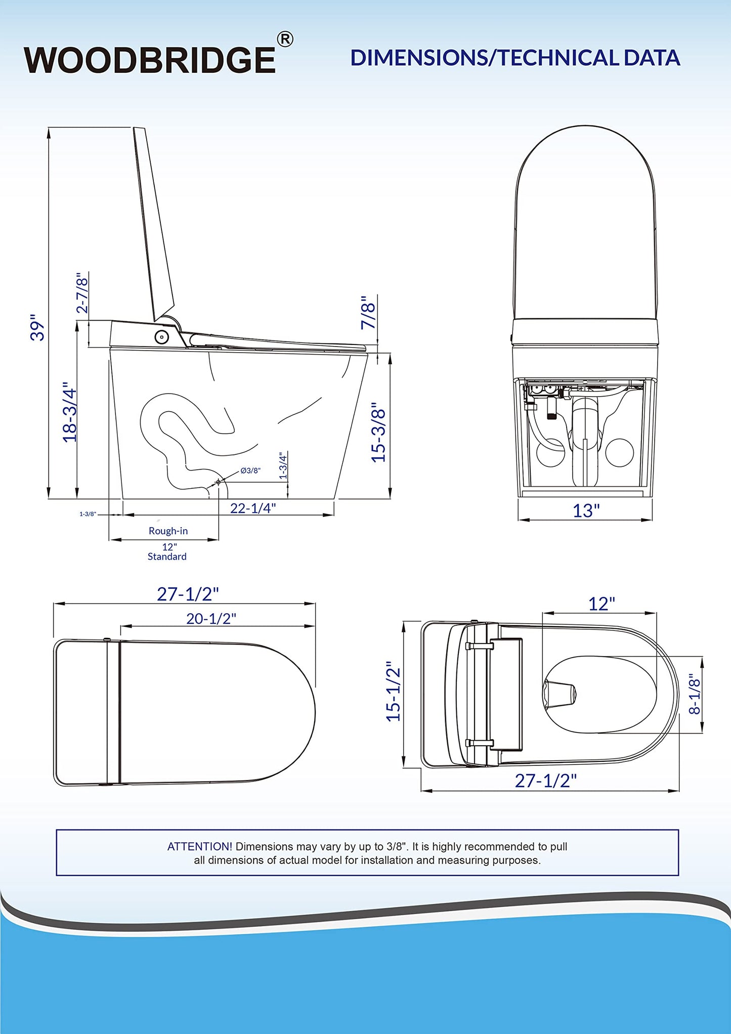 WOODBRIDGE Smart Toilet,Auto Open & Close,Foot Sensor Operation,Auto Flush,Heated Seat,Tankless One Piece Elongated Toilet,T-0099