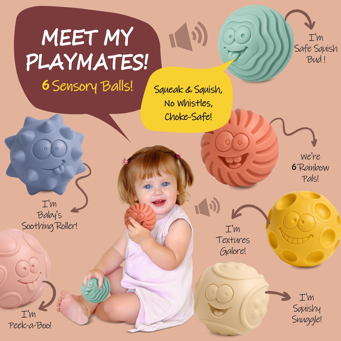 80PCS Baby Blocks Set with Storage Bucket + 6PCS Sensory Balls Bundle - Rubber Soft STEM Building Blocks for Babies 6+ Months, Textured Montessori Balls for Infants & Toddlers 6-12M, Tummy Time Gift