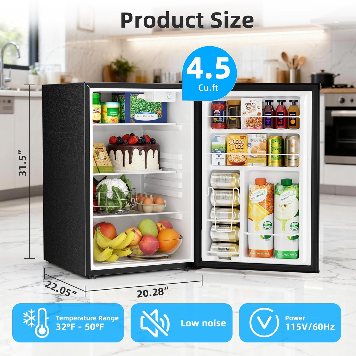 Antarctic Star 4.4 Cu.Ft Compact Refrigerator,Mini Fridge Single Door with Adjustable Thermostat,Removable Glass Shelves for Apartment/Dorm/Office,BLACK
