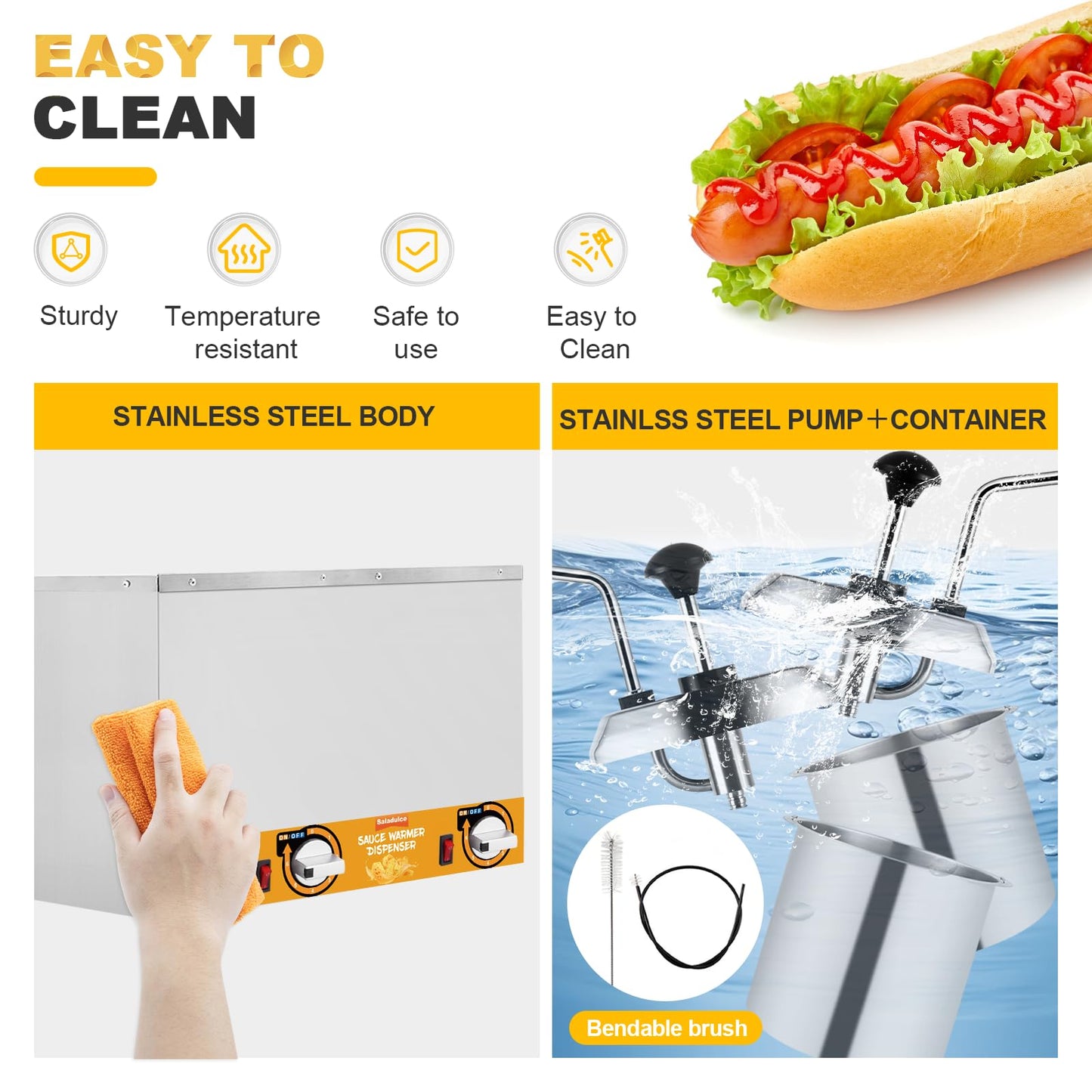 Saladulce Nacho Cheese Dispenser Warmer 5.3Qt Electric Cheese Pump with 9 Stickers&Cleaning Kits, Insulated Dispenser Pump for Cheese Fudge Caramel 86-185℉ 110V