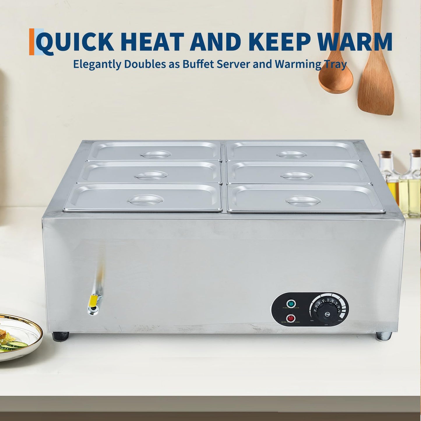 Commercial Food Warmer Stainless Steel 1500w Electric Buffet Server Bain Marie,3-Pan Catering Hot Food Station for Restaurants, Hotels, Banquets