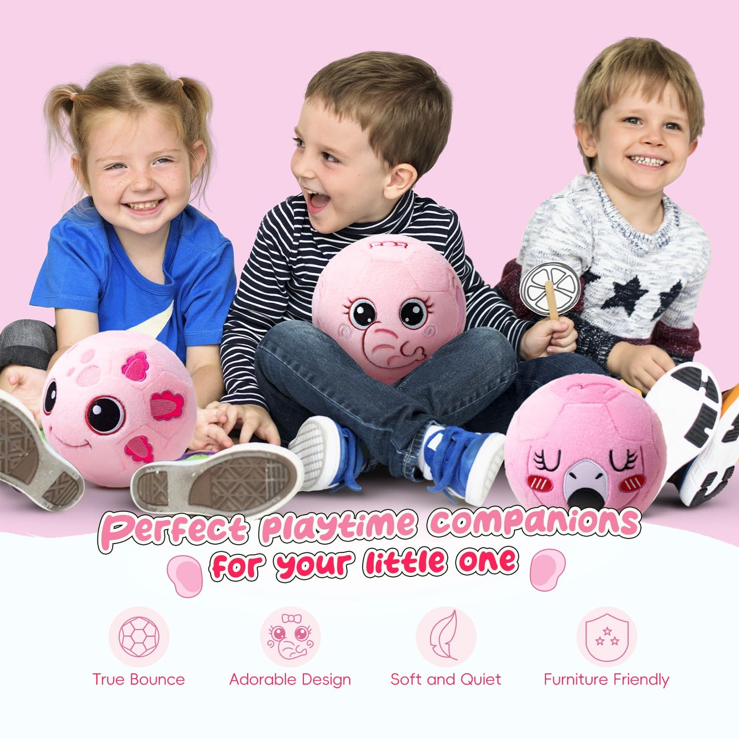 VangeBow Silent Indoor Soccer Balls for Toddlers 1-3, Inflatable Soft Plush Baby Toddler Soccer Ball Toys Gifts for 1 2 3 4 5 Year Old Boy Girl First Birthday Gift (Pink Elephant, Pump Include)