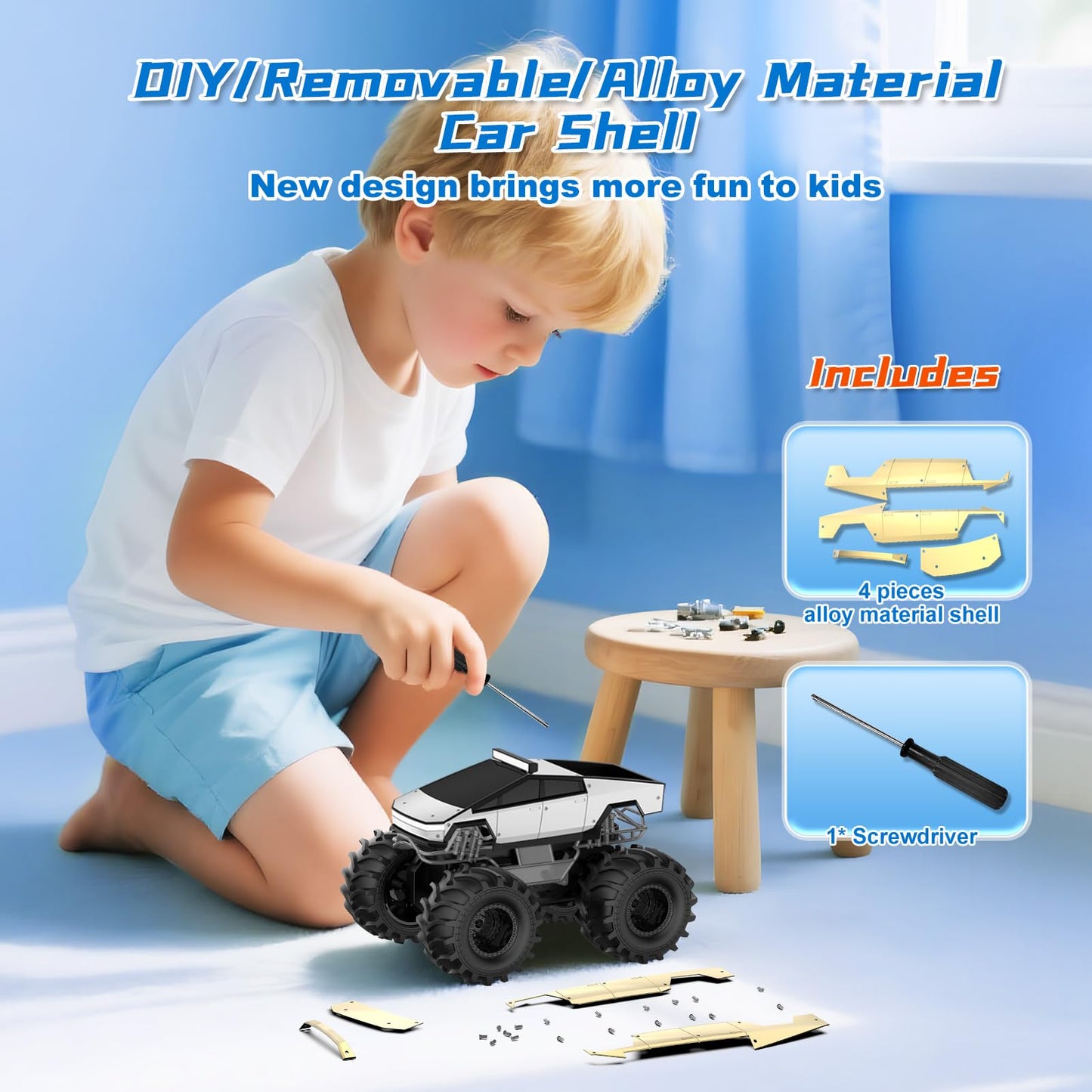 Amphibious Remote Control Car, 1:18 Monster Truck Toys for Boys RC Cars, 2.4 GHz Waterproof RC Trucks, 4WD All Terrain Off-Road Pickup, Kids Christmas Birthday Gifts Present Boys Girls Toys Ages 6+