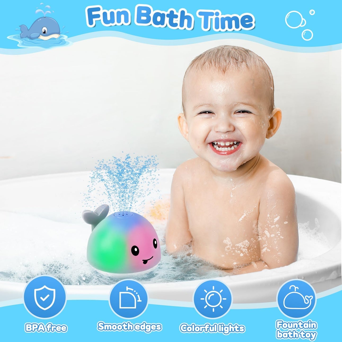 Gigilli Baby Bath Toys, Light up Bath Toys for Kids Ages 1-3, Pool Water Toys 1 Year Old Boys Girls Gifts, 6-12-18 Months Baby Whale Bath Toy Sprinkler, Toddler Fountain Bathtub Water Table Toy