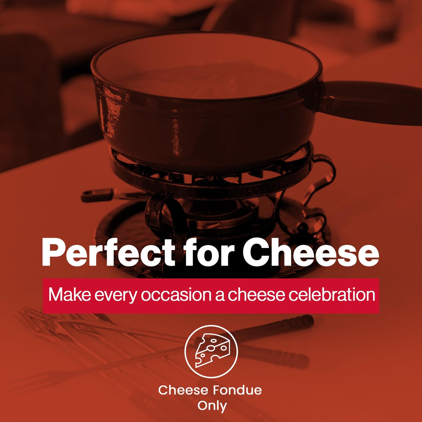 Swissmar Lugano Cast Iron Cheese Fondue Set, 9-Piece, 2 QT / 2 L - Ideal for Melting Cheese, Chocolates, Caramel, & More - Perfect for Kitchen Collection & Gift Giving - Cherry Red