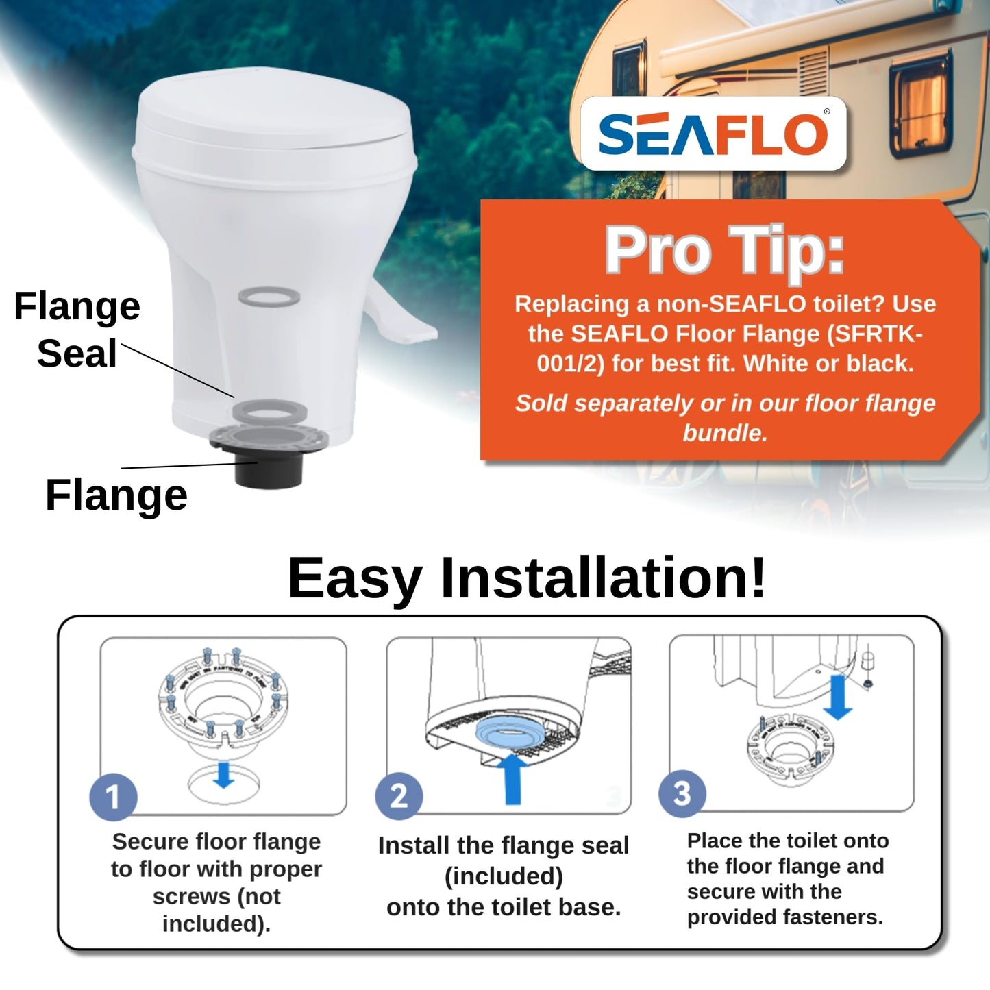 SEAFLO RV Toilet, 18.4” Residential Height, Gravity Flush System, Foot Pedal Operation, Soft Close Seat, for RV Motorhomes Campers, IAPMO & CSA Certified - 4-Year Warranty