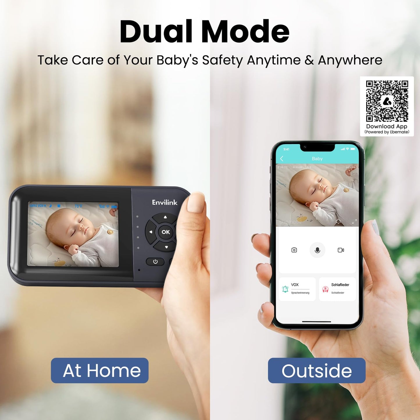 Envilink Smart Baby Monitor, 2.8in LCD, Night Vision, VOX, 2-Way Talk, 5 Lullabies 1500ft WiFi VideoBaby Monitor