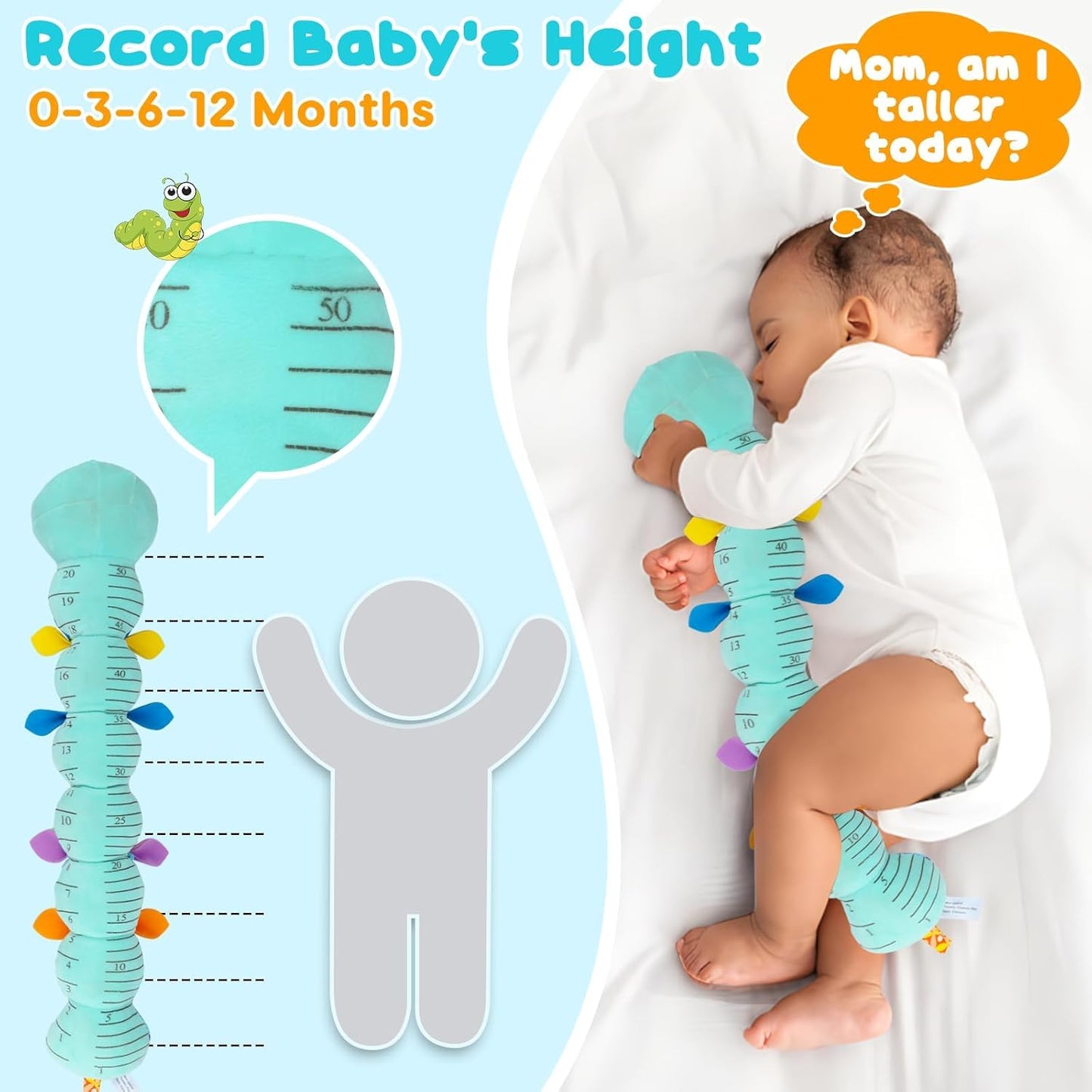 Baby Tummy Time Toys 0-6 Month Musical Stuffed Animal Plush Caterpillar Toy for Infant 6-12 Month Teething Sensory Toy with Crinkle Rattle Babies 0-3-6 Month Newborn Boy Girl Birthday