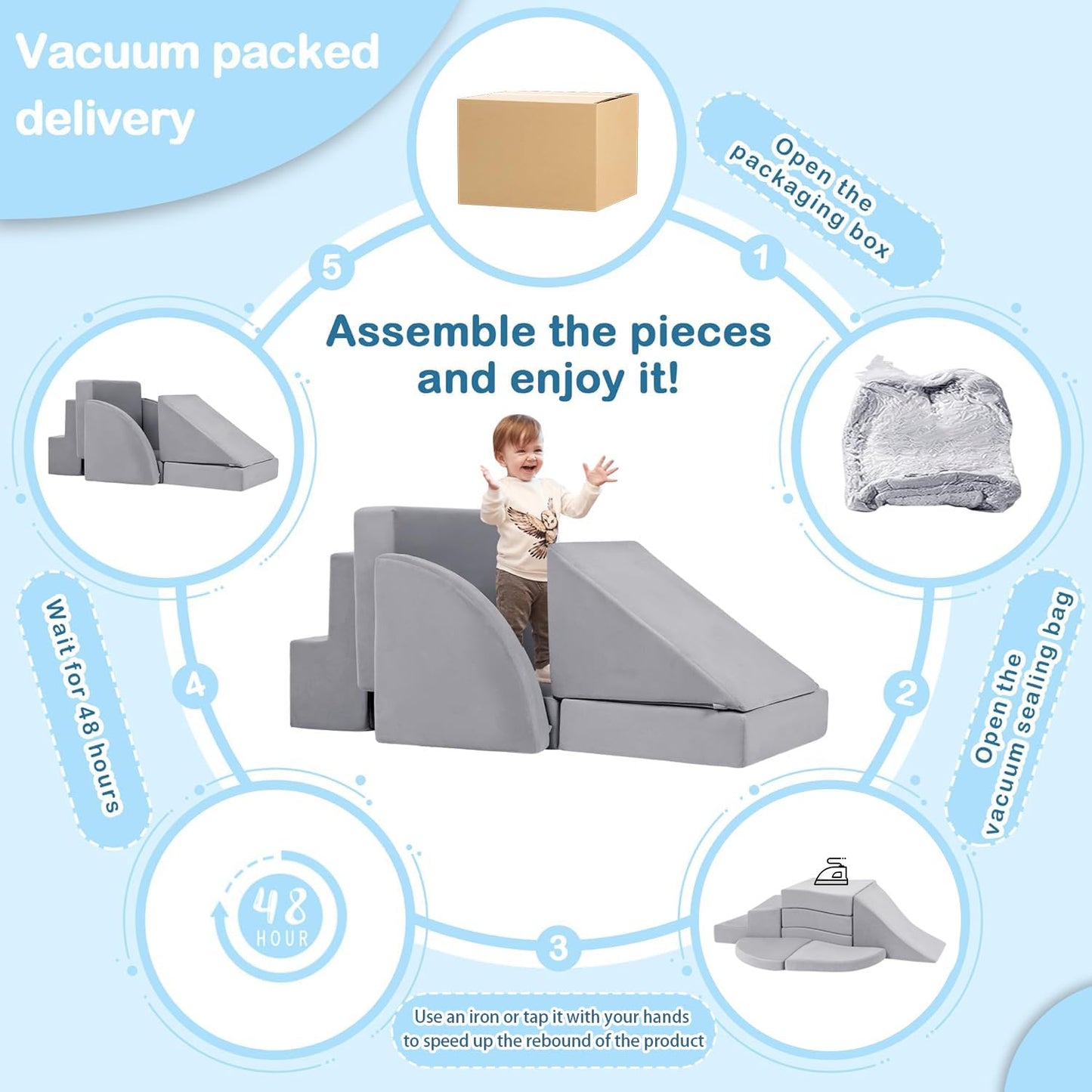 Tykacna Foam Climbing Blocks for Toddlers 1-3, Safety First Baby Climbing Blocks Indoor,Soft Play Set for Infant, Ideal Climbing Toys for 1 Year Old for Baby Gym/Toddler Playground（Grey