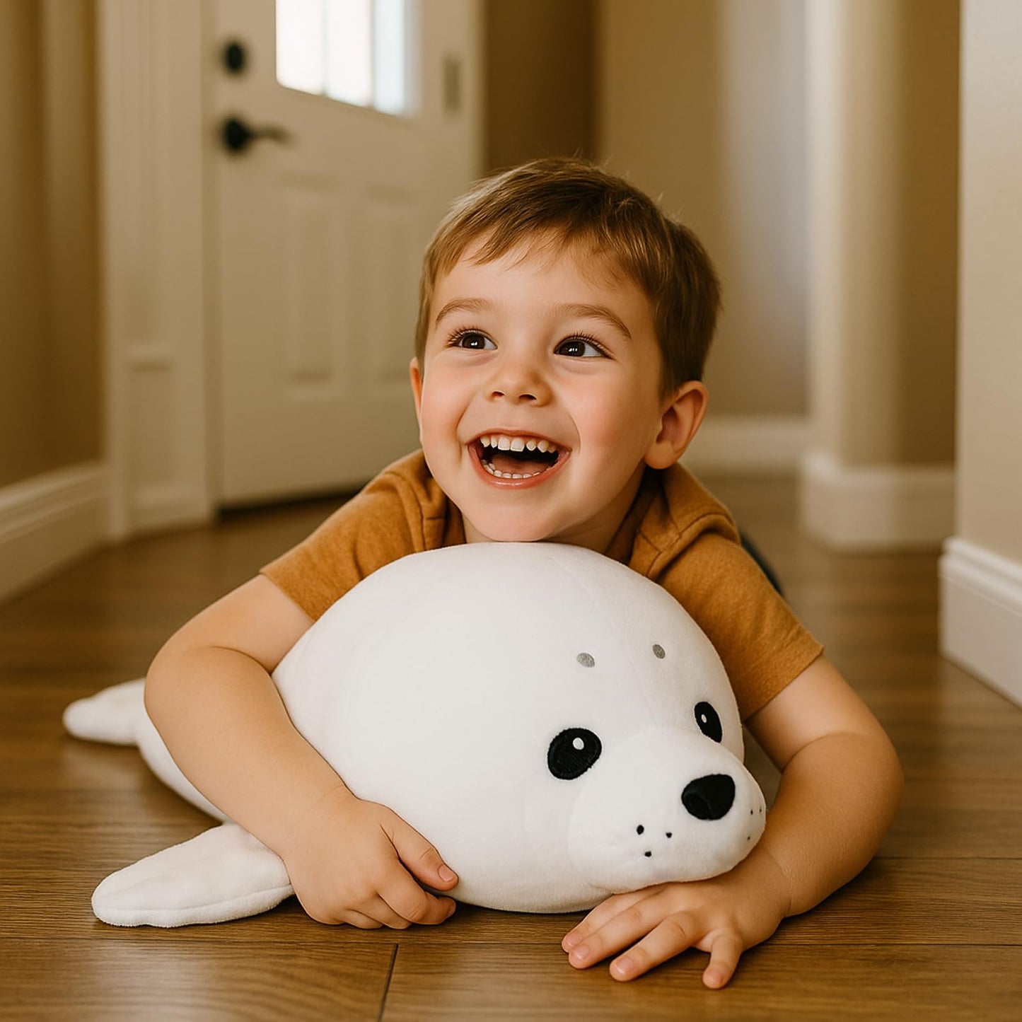 WEIGEDU Adorable White Baby Seal Plush Pillow – Soft Stuffed Animal Toy, Cuddly Hugging Body Pillow for Kids & Adults, 20" Arctic Ocean Seal Doll, Cute Sea Animal Plushie for Gifts & Decor