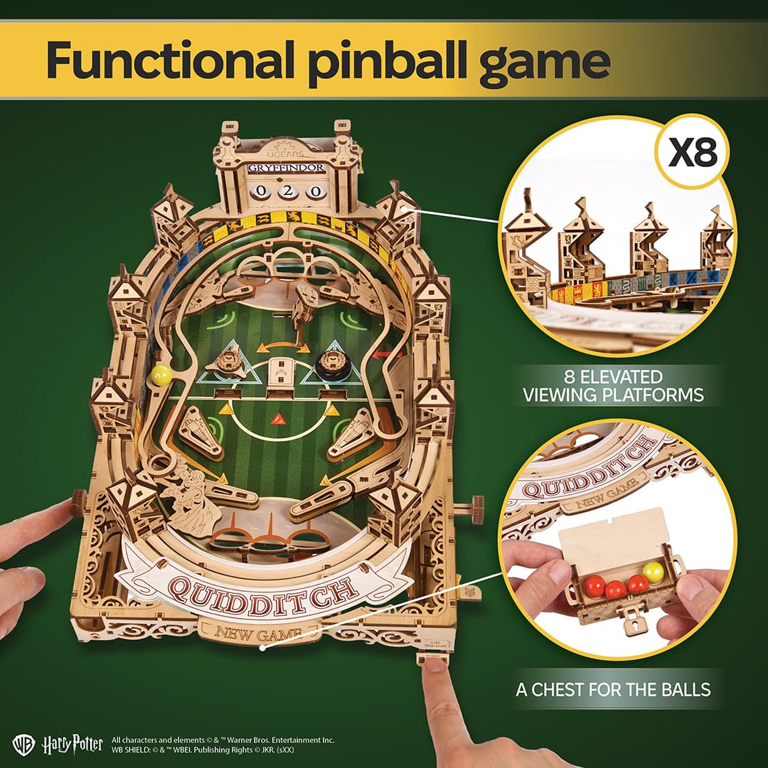UGEARS Harry Potter Quidditch Pinball Machine - 3D Wooden Puzzles for Adults to Build, Mechanical Wooden Model Kits, Wood Brain Teaser Puzzles, Harry Potter 3D Puzzle Pinball Game for Christmas