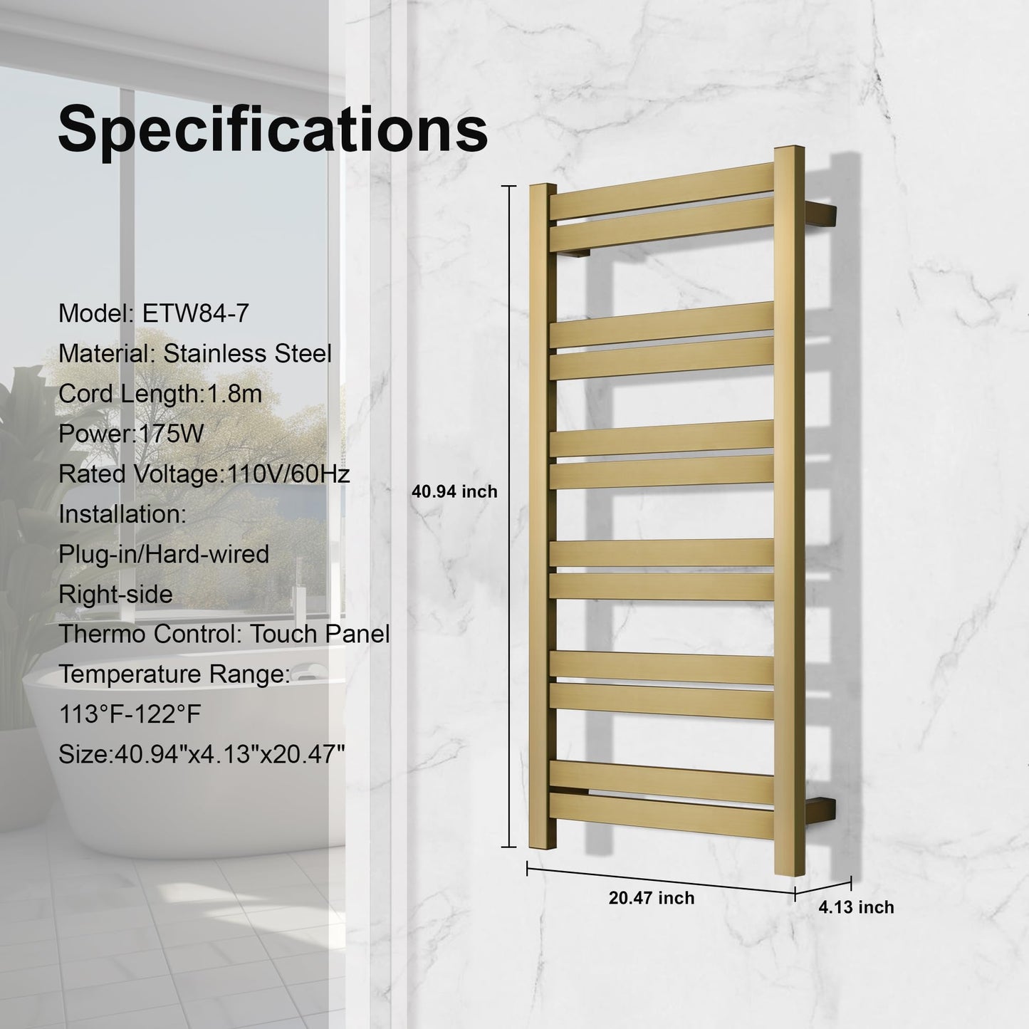 SHARNDY Electric Towel Warmer - Wall Mounted Bathroom Heated Towel Rack, Plug-in Design & Brushed Stainless Steel Finish Gold