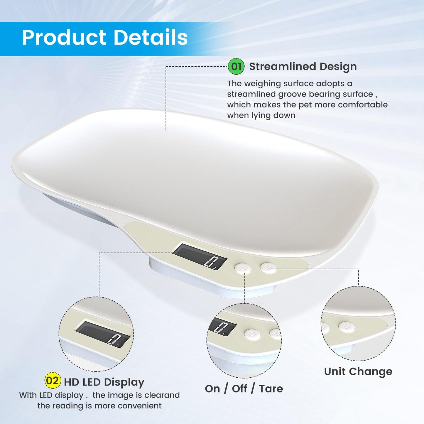 Small Digital Pet Scale for Dogs Cats, Max 33 lbs LCD Display Small Animal Scale, Multi-Function Mini Electronic Kitchen Food Weighing Scales, for Hamster Kitten Puppy Hamster Little Bird
