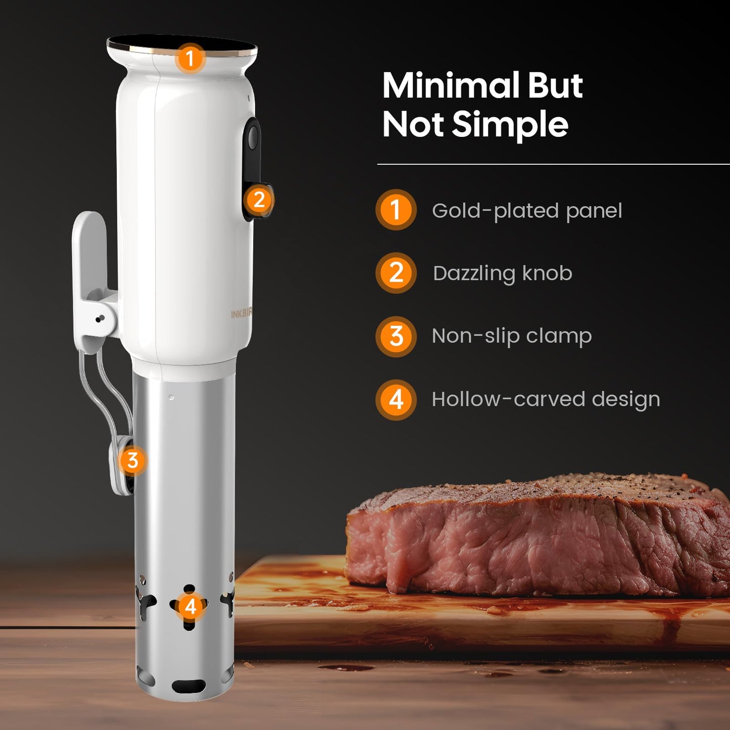 INKBIRD 2.4G WiFi Sous Vide Cooker ISV-101W, 1000 Watts Sous Vide Machine Thermal Immersion Circulators 3D Water Circulation Heating with App Preset and Machine Recipes, Pre-alarm (White)