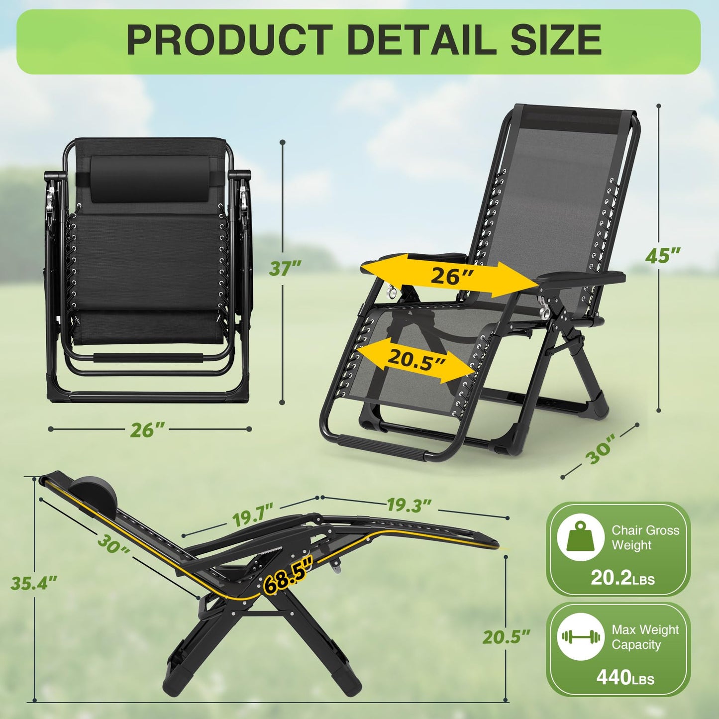 Suteck Zero Gravity Chair Set of 2, Reclining Camping Lounge Chair w/Removable Cushion, Upgraded Lock and Cup Holder, Reclining Patio Chairs Folding Recliner for Indoor and Outdoor
