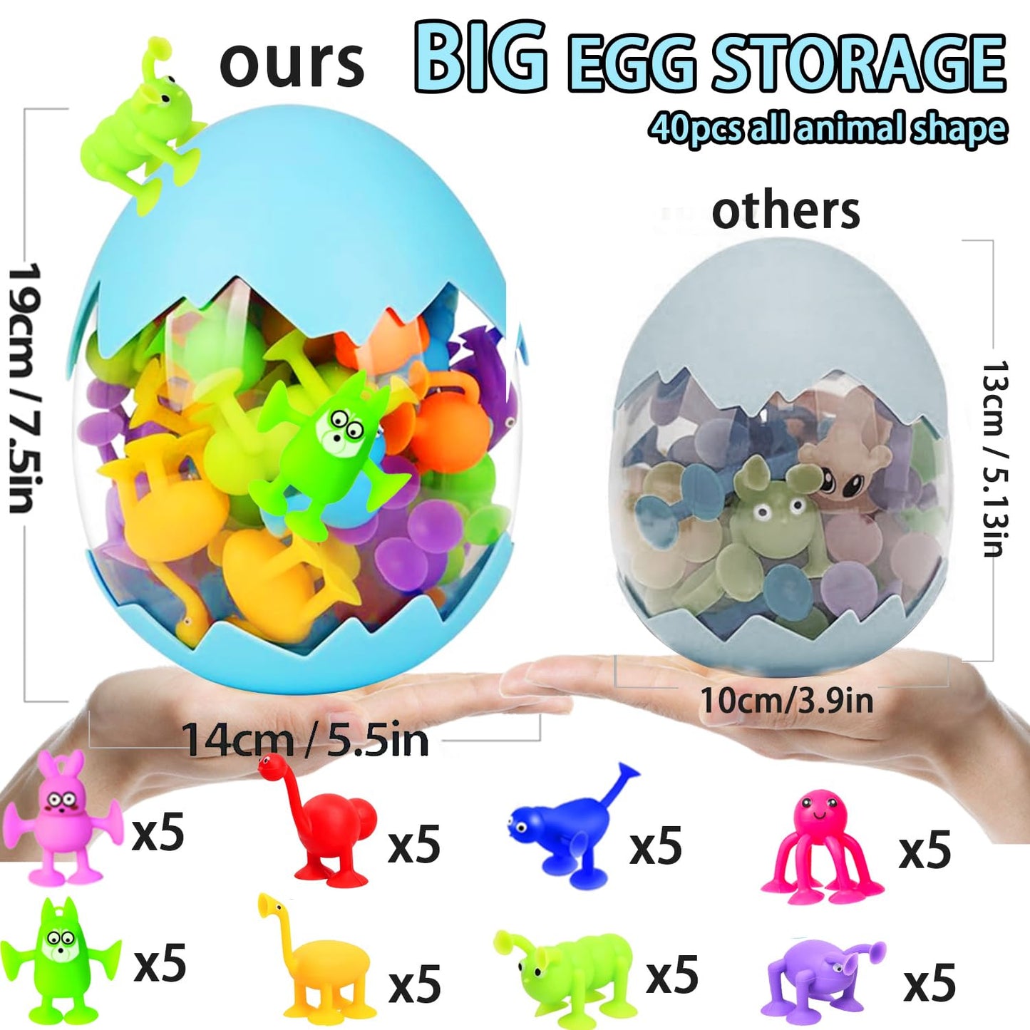 Toddler Suction Cup Bath Toys, Easter Basket Stuffers Animal Bath Toys for Kids Ages 1 2 3 4 5 Mold Free Bathtub Window Building Toys Christmas Stocking Stuffers Boys Girls Large Egg Container