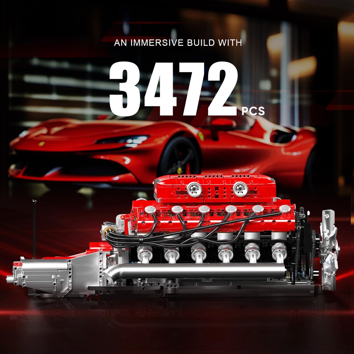 Mould King V12 Engine Model Kit That Runs, MOC Engineering Model Building Kit with Battery and Motor, 3472 PCS STEM Engineering Building Blocks for Adults