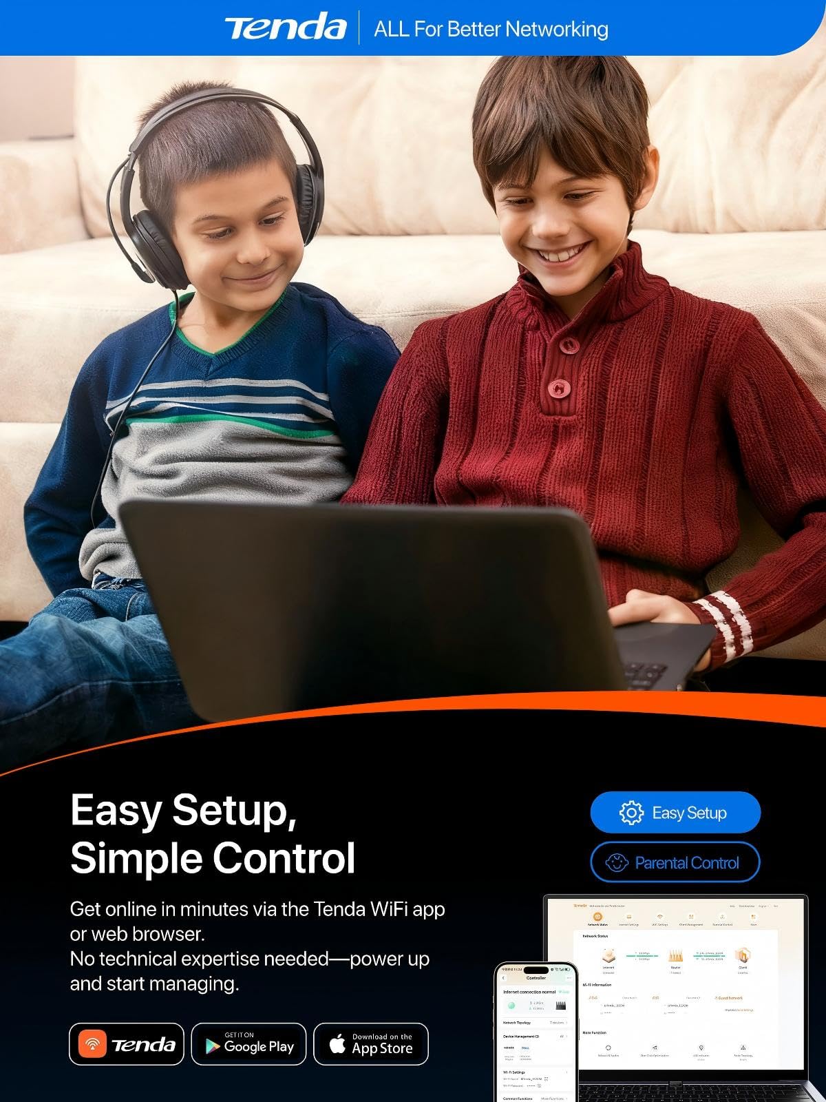 Tenda WiFi 7 Router BE7200 – Dual-Band High-Speed WiFi Router for Wireless Internet with 2×2.5G Ports, Quad-Core CPU, MLO & VPN, Private IoT Network, Ideal for Home & Business Use(BE12Pro)