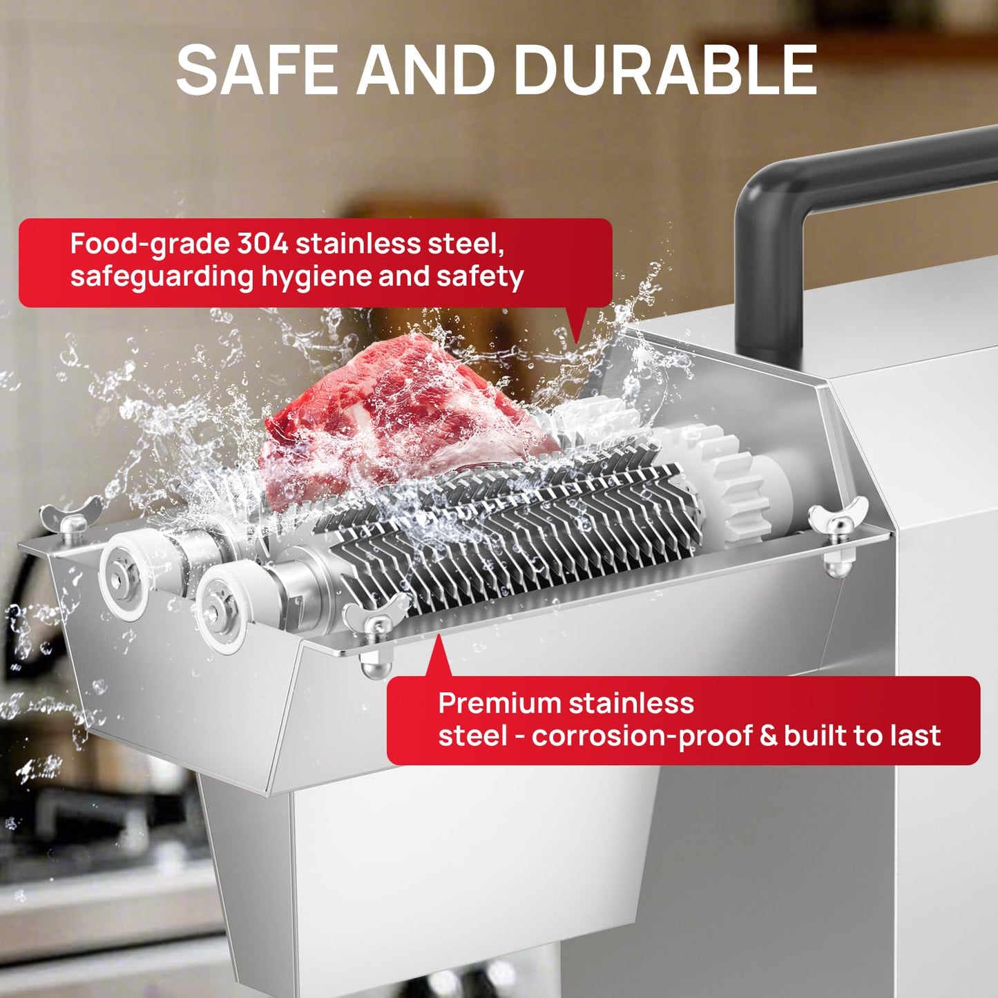 ARINOO Commercial Meat Tenderizer,450W Electric Meat Tenderizer Machine – Heavy Duty Stainless Steel Kitchen Tool with 54 Blades for Beef, Pork, Chicken, Fish – Output, Reverse Function