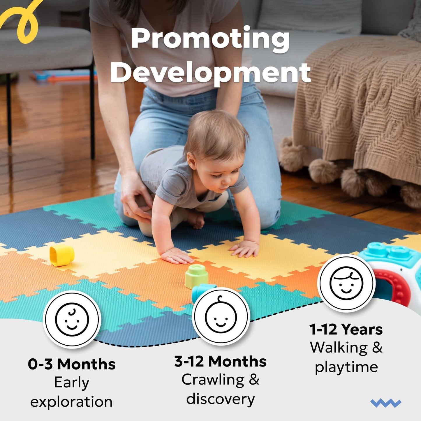MioTetto Baby Play Mat, Soft Foam Floor Tiles for Kids. Adjustable Interlocking Foam Tiles, Fits with 50x50 Playpen Baby mat for Crawling & Development, Safe & Non-Toxic Playmat for Babies 6-12 Months