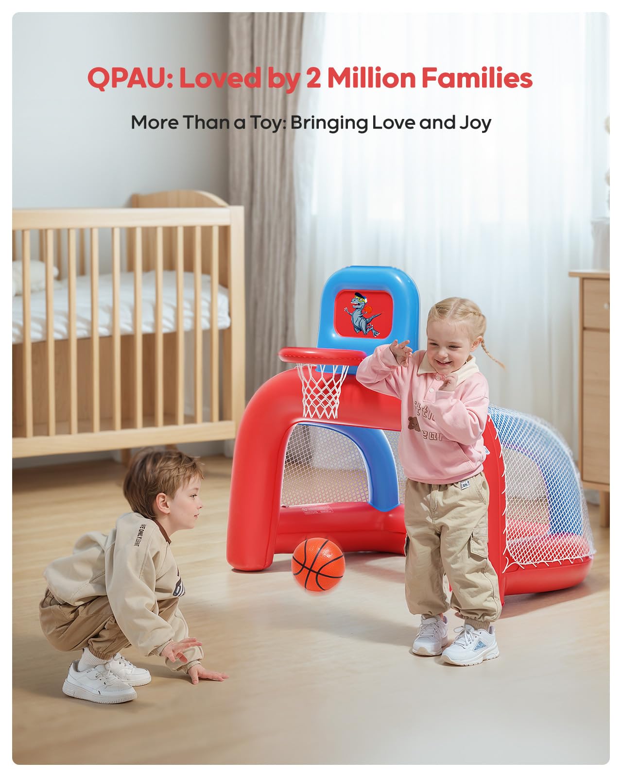QPAU 2-in-1 Inflatable Toddler Basketball Hoop & Soccer Goal Set, Indoor Outdoor Sports Center Toys for Kids, Baby Toddlers Birthday Gift for 1 2 3 4 5 Year Old Boys Girls