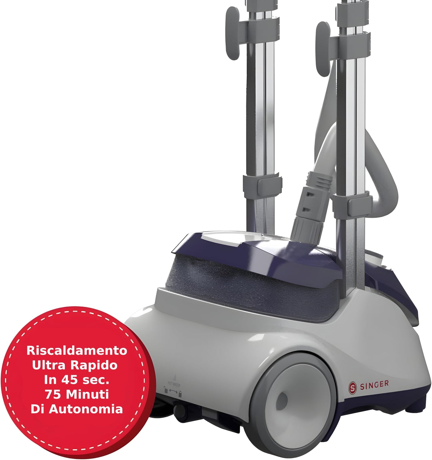 SINGER SteamWorks Pro 2.0 (1500W) | Standing Steamer for Clothes | 4 Steam Settings, Strong Penetrating Steam, 45 Second Heat-up & 2.5l Tank Capacity for Wrinkle-Free Results | White/Blue