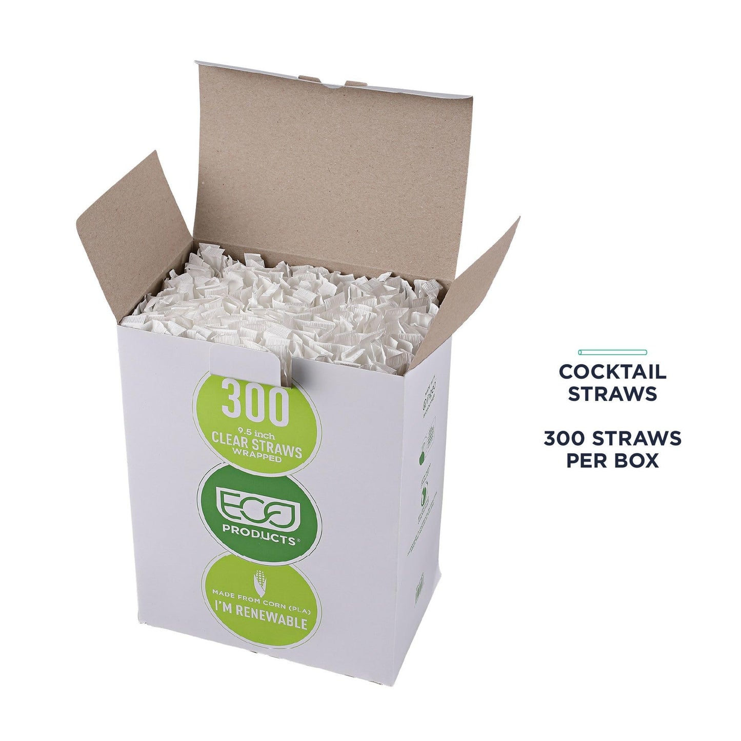 Eco-Products Compostable Paper Wrapped Jumbo Plastic Straws, 9.5" Long, 8mm Diameter, Case of 4800, Clear Disposable Plant Based PLA Plastic, Large Sized Drinking Straws, ASTM Compliant, BPI-Certified