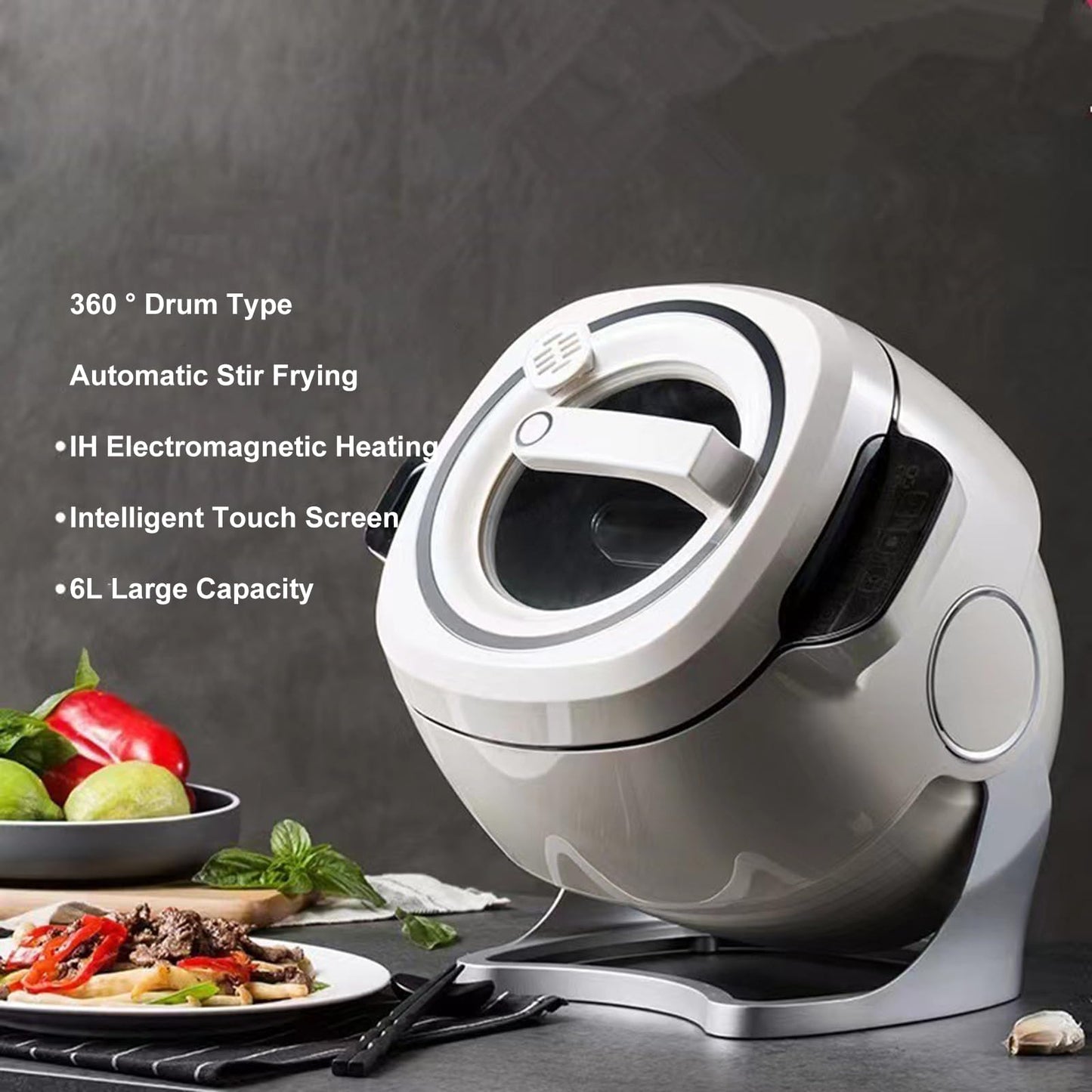 1000w Automatic Cooking Machine, 5.45 Quart 360° Rotation Pot Commercial Auto Stir Fry Machine for Cooking & Stewing, Rice Cooker, Multifunctional Choose with Smart Touch