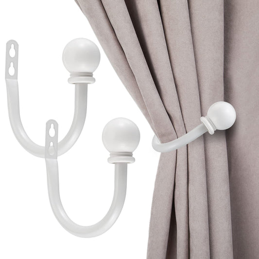 Sumnacon Set of 2 Decorative Curtain Holdbacks, Wall Mounted Aluminum Alloy Window Drapery Tiebacks for Bedroom, Livingroom Office Come with Screws, White