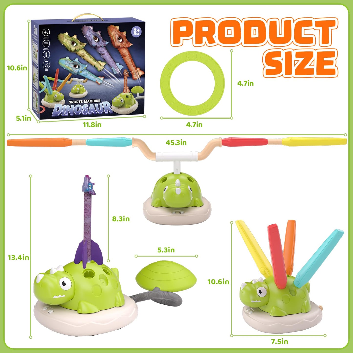 3 in 1 Dinosaur Rocket Launcher Musical Jump Toss Ring Game and Stomping Toys for Kids Outdoor with Remote Control, Indoor Outside Toy for Boys Girls 3-13 Toys for Ages 5 6 7 8 9 10 11 Birthday Gifts
