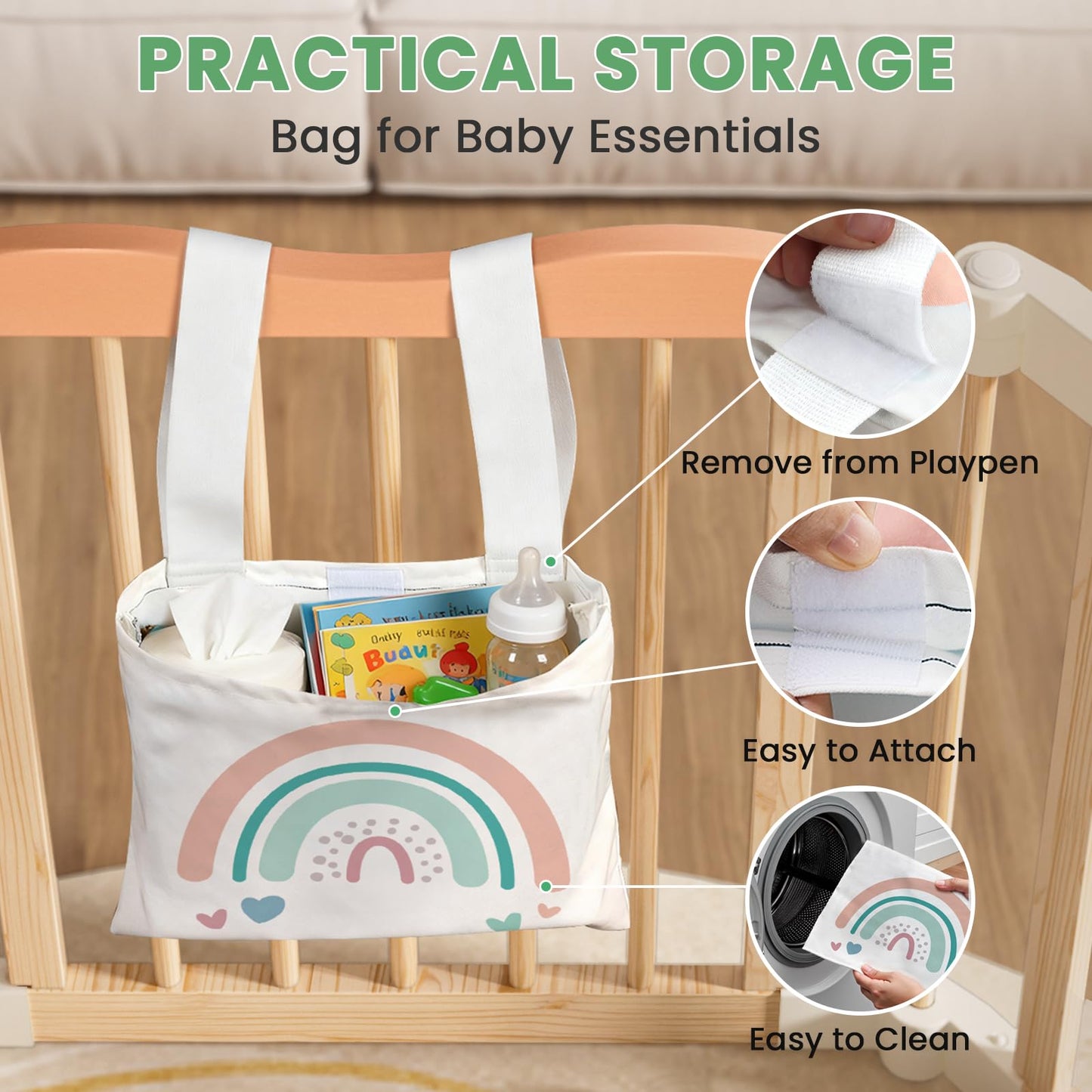 Foldable Wooden Baby Playpen - Adjustable Wood Play Yard, Indoor Large Safety Fence for Babies and Toddlers - No Door Design, 45 x 45 x 24 inches, Pastel Dream