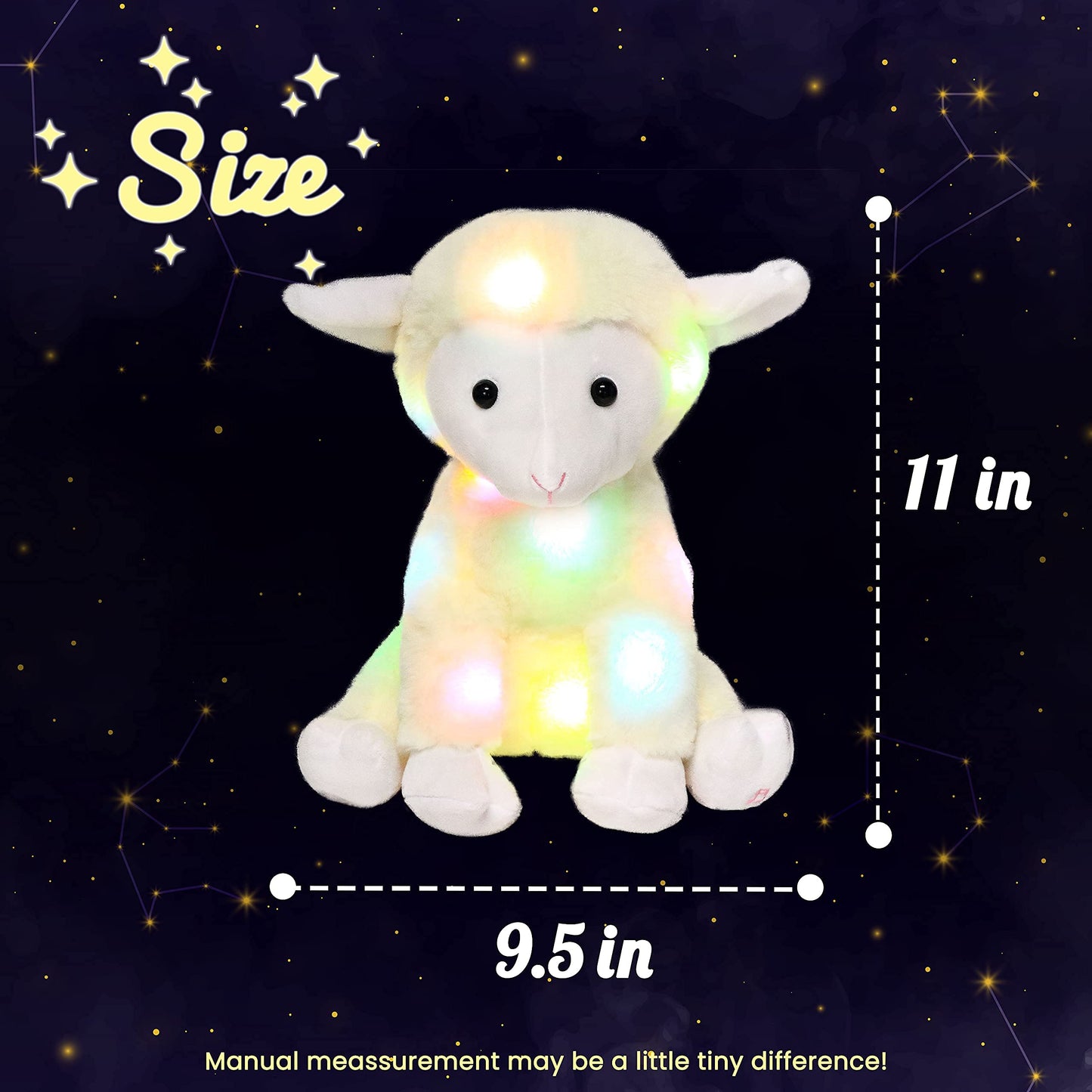 Hopearl LED Plush Lamb Lighting Up Stuffed Sheep Floppy Night Lights Glow in The Dark Birthday Festival for Kids Toddlers, Beige, 11''