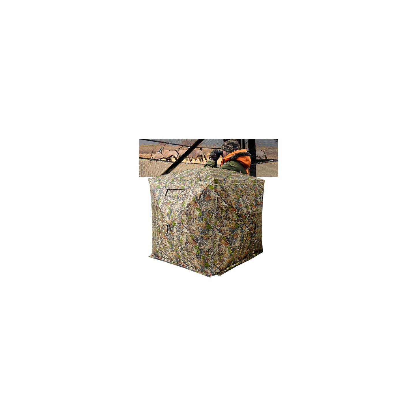 GOTRUTH Hunting Blind 270°See Through Ground Blind with Full Open Door, 3-4 Person Pop Up Deer Blind for Hunting with Carry Bag, Portable Resilient Hunting Tent for Turkey and Deer (Camouflage)