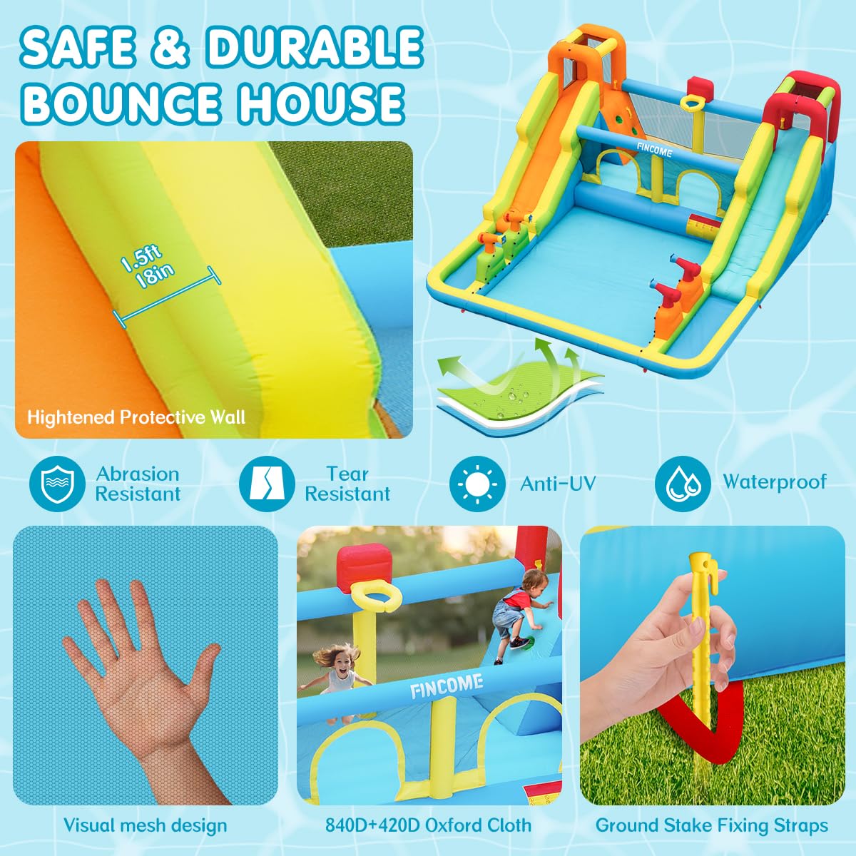 Inflatable Bounce House for Kids, Water Bounce House with Double Slides Indoor Outdoor, Bounce House Water Slide with Air Blower for Park Backyard Party Birthday (with 750W Blower)