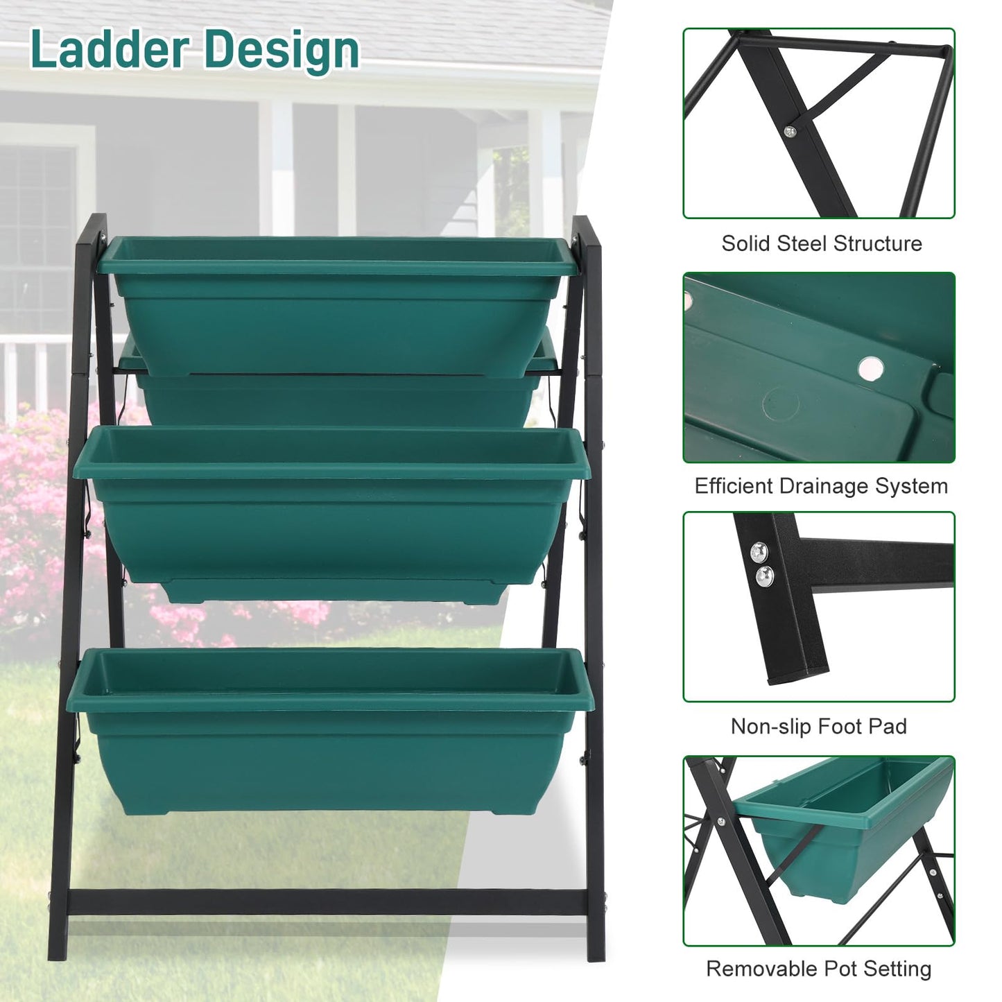 Raised Bed with 5 Garden Planter Boxes- Perfect to Grow Vegetables Herbs Flowers Garden Planter Bed, Planter Stand with 5 Boxes, Raised Garden Bed for Herbs, Flowers, Gaden Tower for Flowers