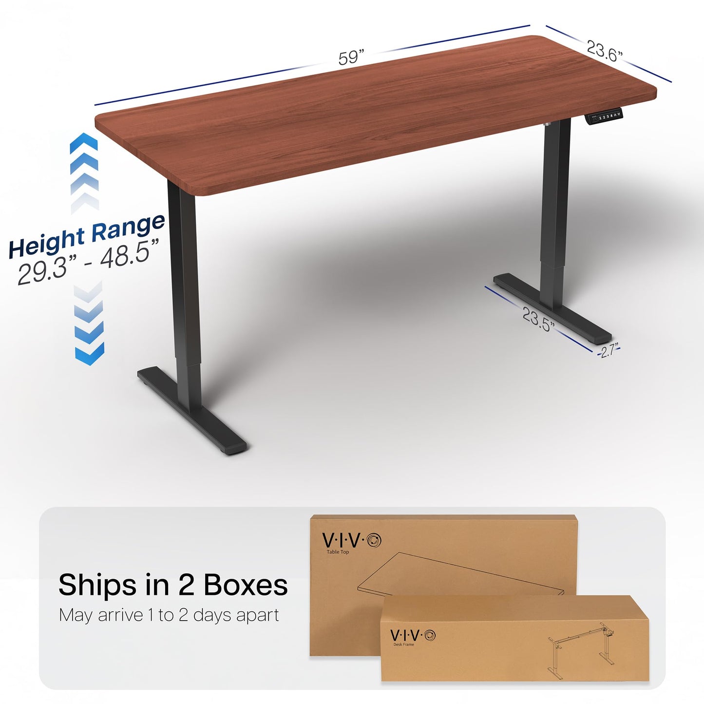 VIVO Electric 60 x 24 in Standing Desk, Memory Height Adjustment, 1B Series, Holds 220 lbs, One-Piece Dark Walnut Top, Black Frame, DESK-KIT-1B6D