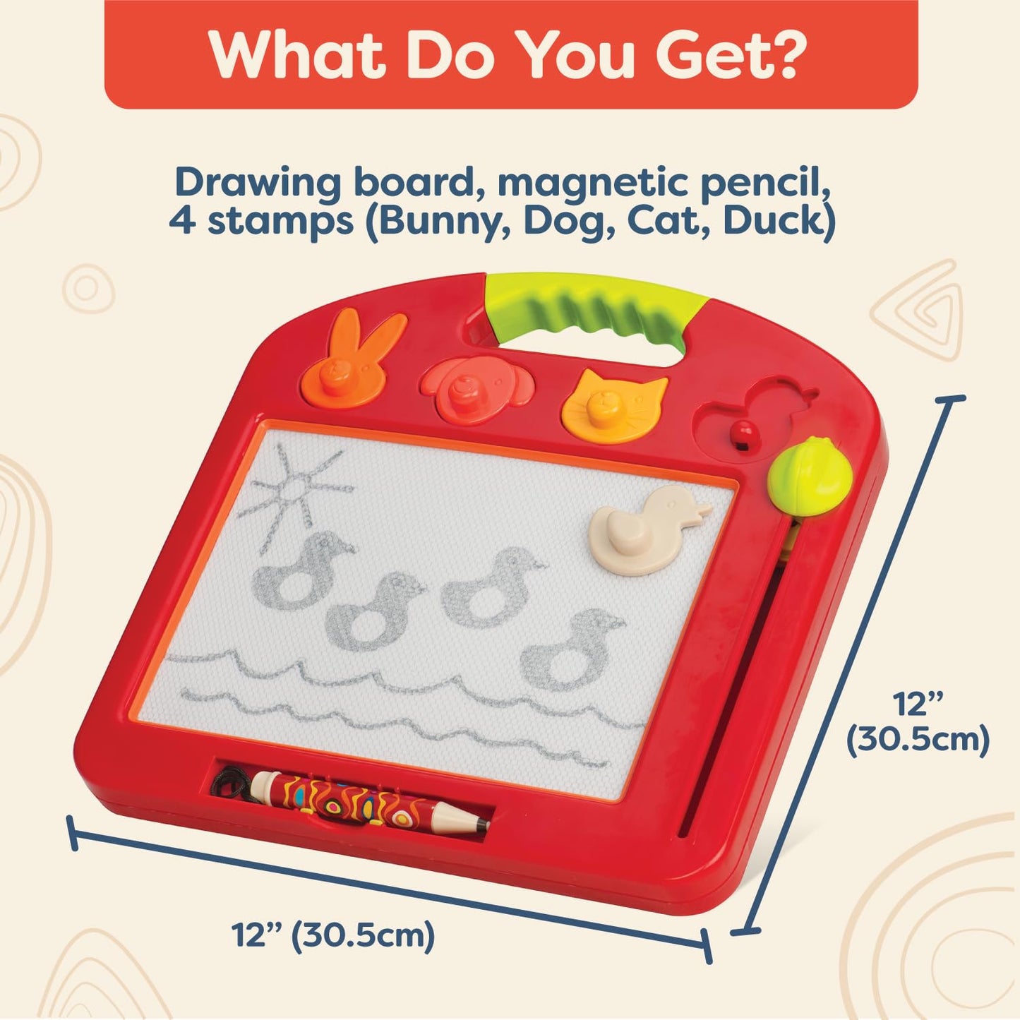 B. toys – Magnetic Drawing Board – 4 Animal Stamps – Portable Sketcher – Creative Toys for Toddlers, Kids – 18+ Months – Toulouse – LapTrec