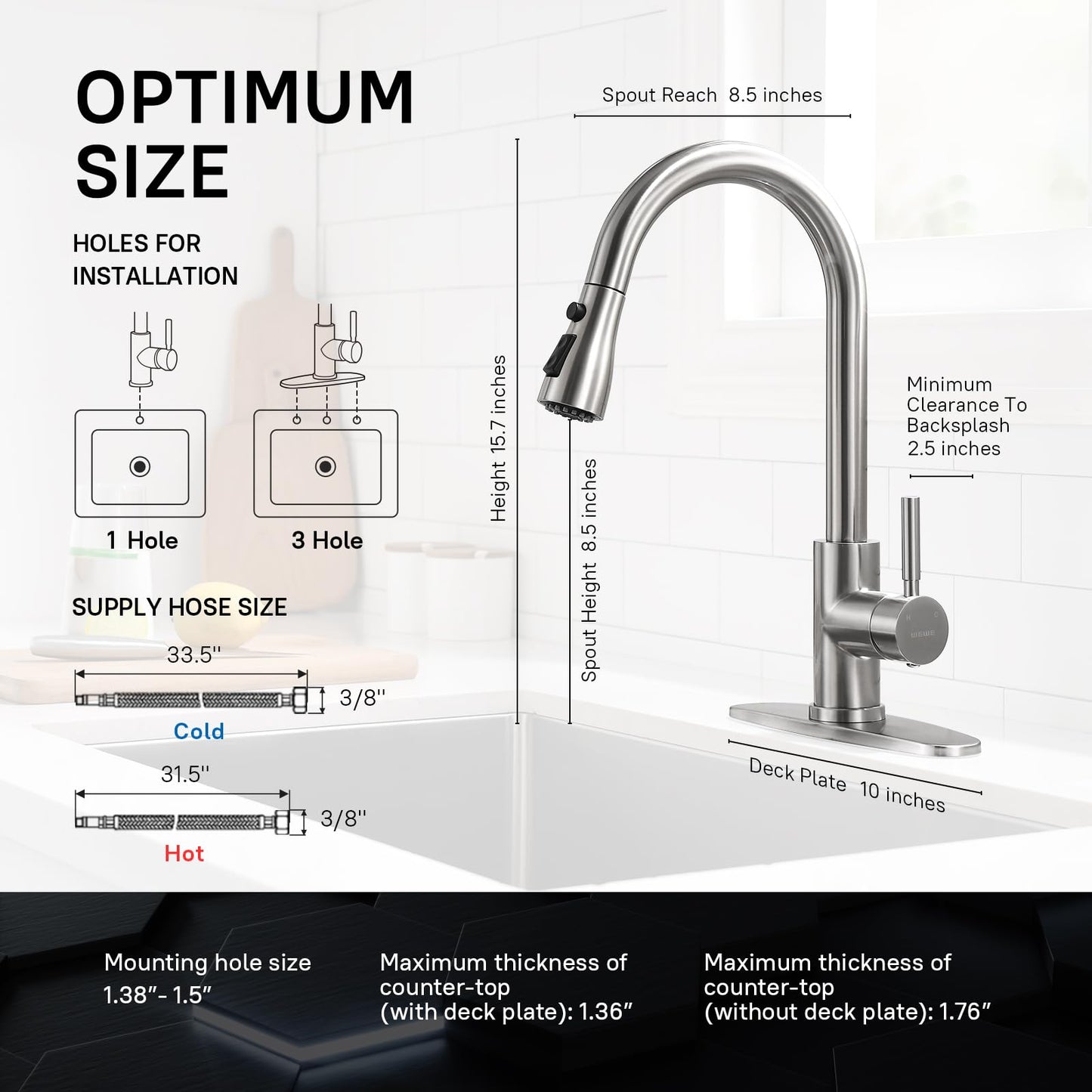 WEWE Kitchen Faucet with Pull Down Sprayer, Brushed Nickel Kitchen Sink Faucet Fits 1 or 3-Hole Kitchen Sinks, Single Handle Premium Stainless Steel, Suitable for RV, Farmhouse, Bar (Set of 2)